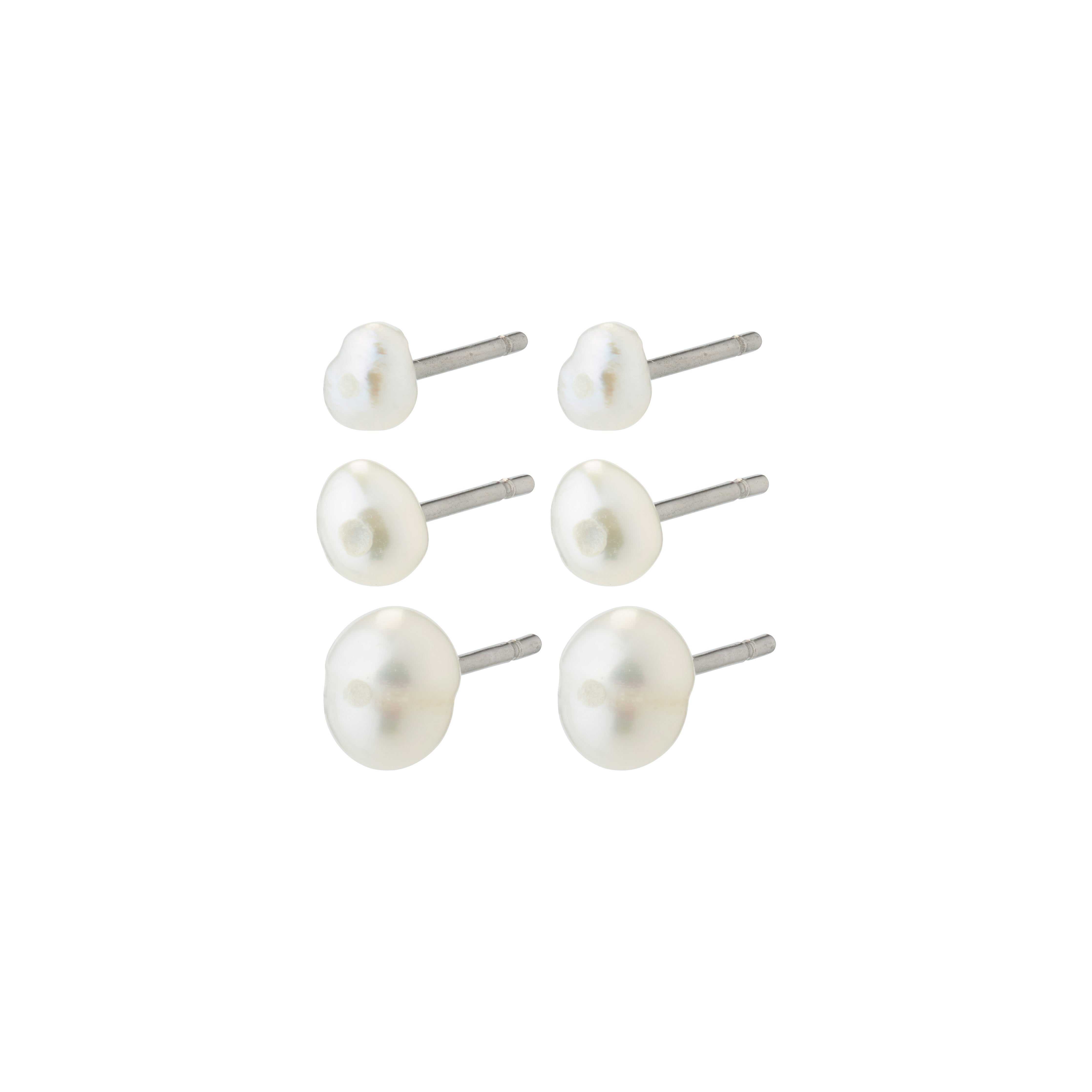 EDIL freshwater pearl earrings 3-in-1 set featuring real freshwater pearls in three sizes, offering versatile style options for a timeless, elegant look.