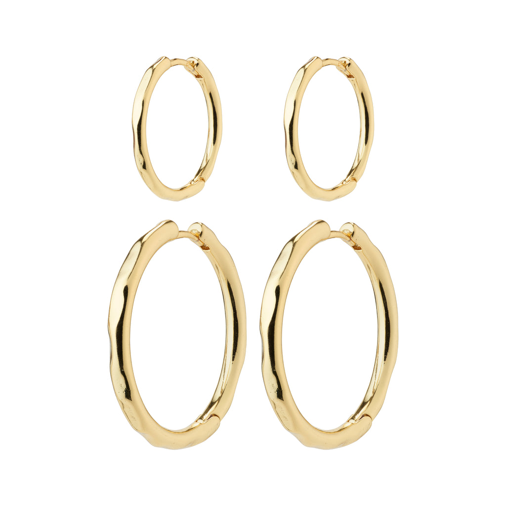 EVE hoop earrings 2-in-1 set gold-plated, featuring two pairs of elegant gold hoops for versatile styling, ideal for creating a personalized look.
