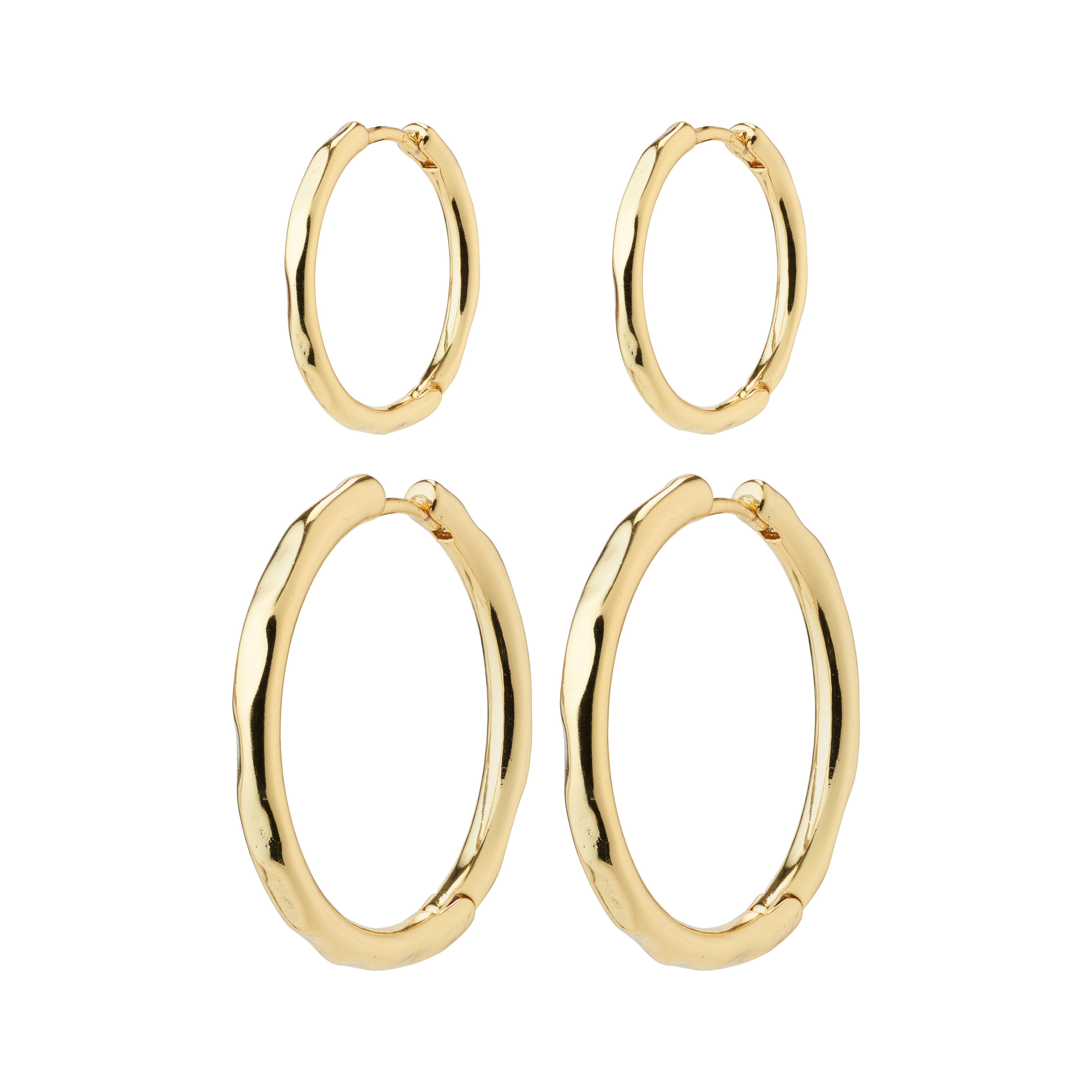 EVE hoop earrings 2-in-1 set gold-plated, featuring two pairs of elegant gold hoops for versatile styling, ideal for creating a personalized look.