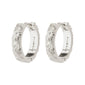ELFRIDA hoop earrings silver-plated with nature-inspired carvings of flowers and leaves, featuring a satin-matte finish and convenient click lock closure.