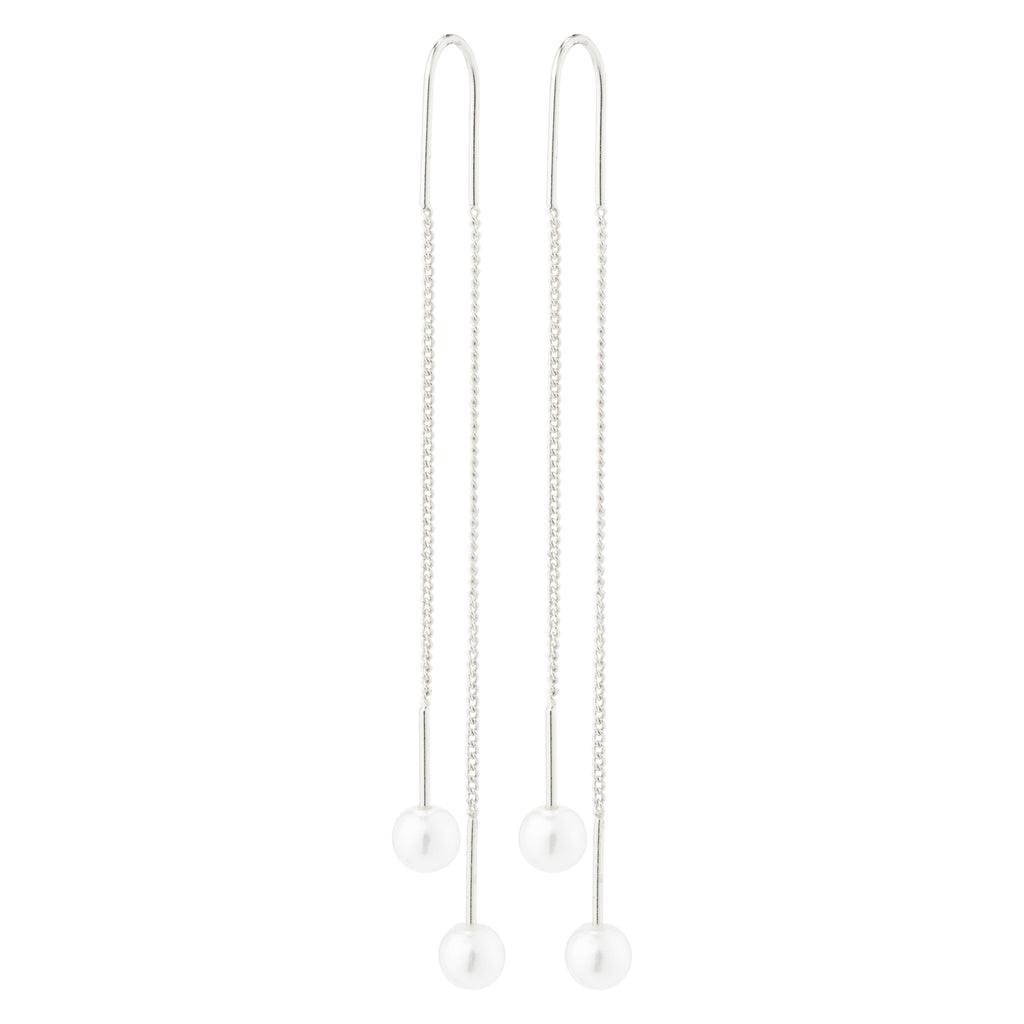 EUONIA pearl chain earrings silver-plated, featuring removable pearls and delicate silver chains, perfect for a classic, elegant look.