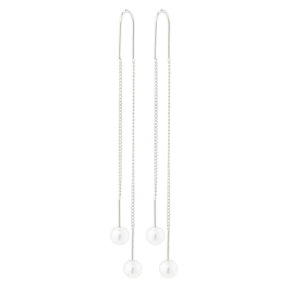 EUONIA pearl chain earrings silver-plated, featuring removable pearls and delicate silver chains, perfect for a classic, elegant look.
