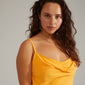 EUONIA pearl chain earrings, silver-plated, worn by a woman in a yellow top, showcasing a classic, elegant design with removable pearls.