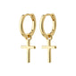 DAISY cross hoops gold-plated earrings featuring simple huggie hoops with removable cross pendants, crafted from 99% recycled material, showcasing Pilgrim's sustainable style.