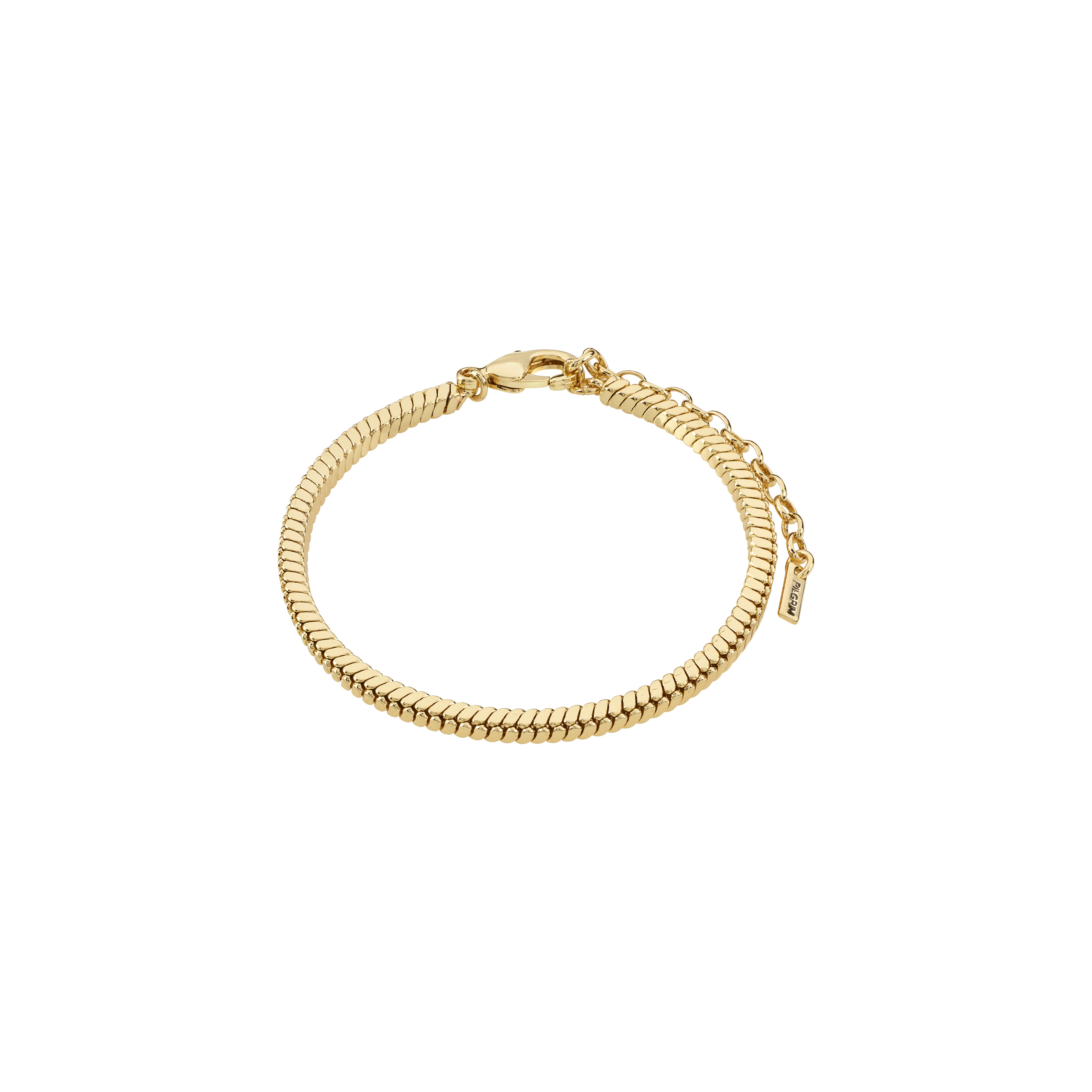 DOMINIQUE bracelet gold-plated by Pilgrim, featuring a stylish square snake chain design, crafted from 99% recycled material for a timeless, elegant look.