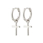 DAISY cross hoops silver-plated earrings from Pilgrim, featuring removable cross pendants for a versatile, elegant look. Made from 99% recycled materials, ideal for trendsetters.