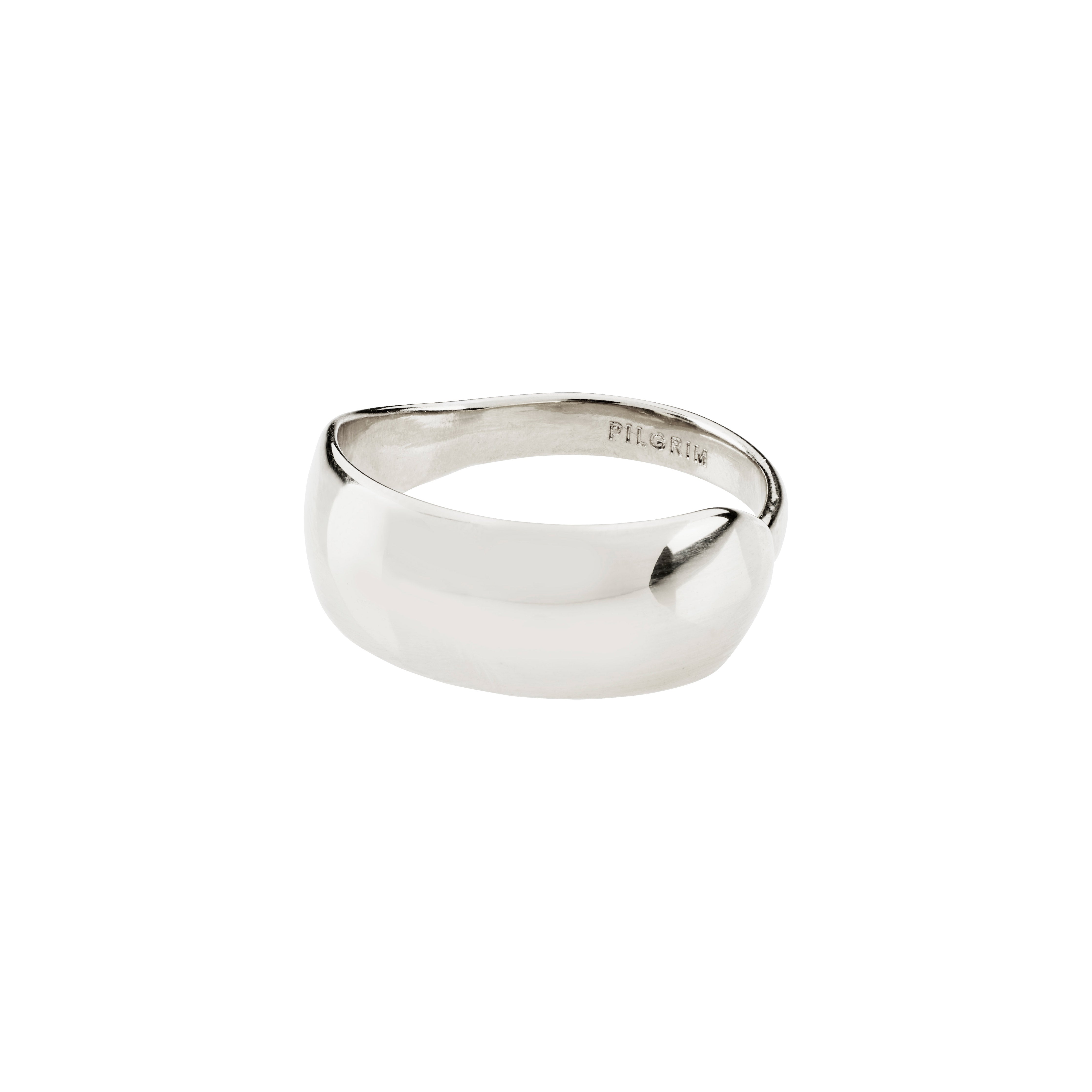 DAISY ring silver-plated from Pilgrim, featuring a minimalist design with a name engraved, crafted from 99% recycled material. Perfect for elegant, stylish accessorizing.