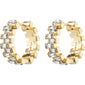 HELI crystal hoop earrings, gold-plated, featuring staggered light crystal stones, offering a stylish and sustainable touch from Pilgrim's collection.