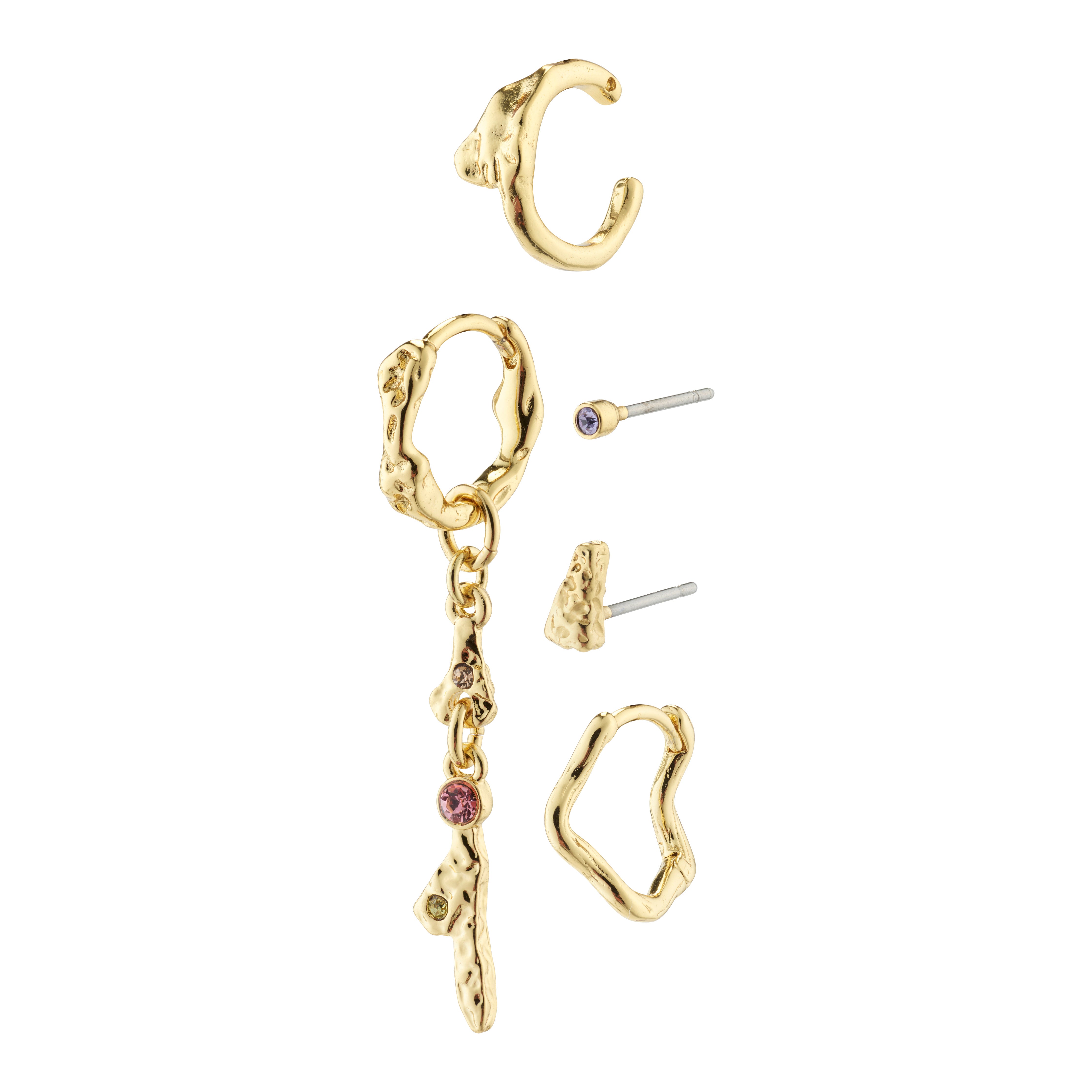 IRENE earrings & cuff 5-in-1 set gold-plated, featuring asymmetrical designs with ear studs, cuffs, and hoops for a stylish, stacked look.