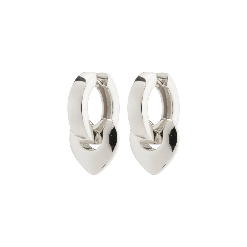 IOKASTE chunky hoops silver-plated earrings featuring wide, shiny hoops with removable chunky heart pendants and an easy click lock closure.