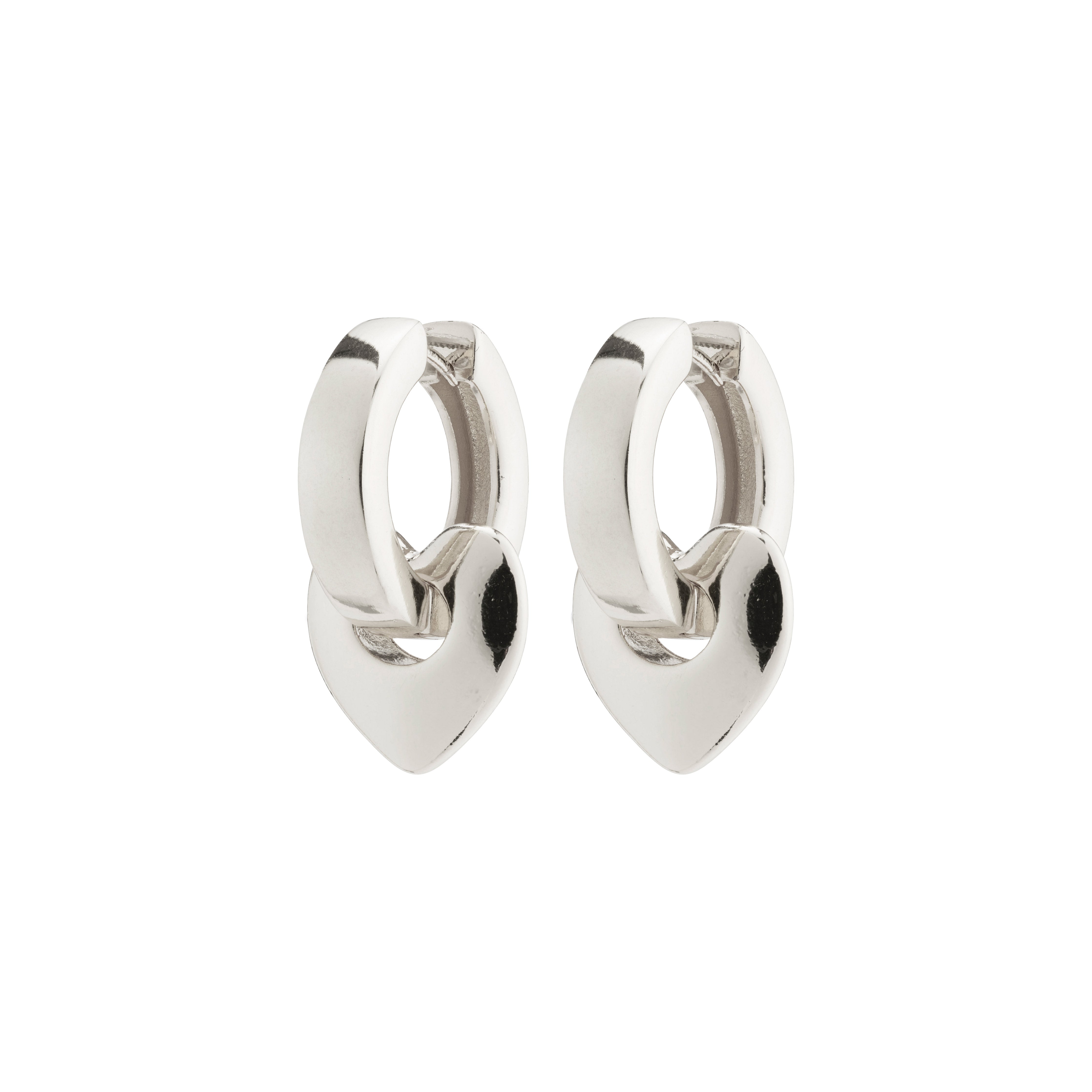 IOKASTE chunky hoops silver-plated earrings featuring wide, shiny hoops with removable chunky heart pendants and an easy click lock closure.