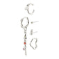 IRENE earrings & cuff 5-in-1 set silver-plated, featuring asymmetrical designs with micro-studs, a huggie hoop, an ear cuff, and a pendant with colorful crystals.