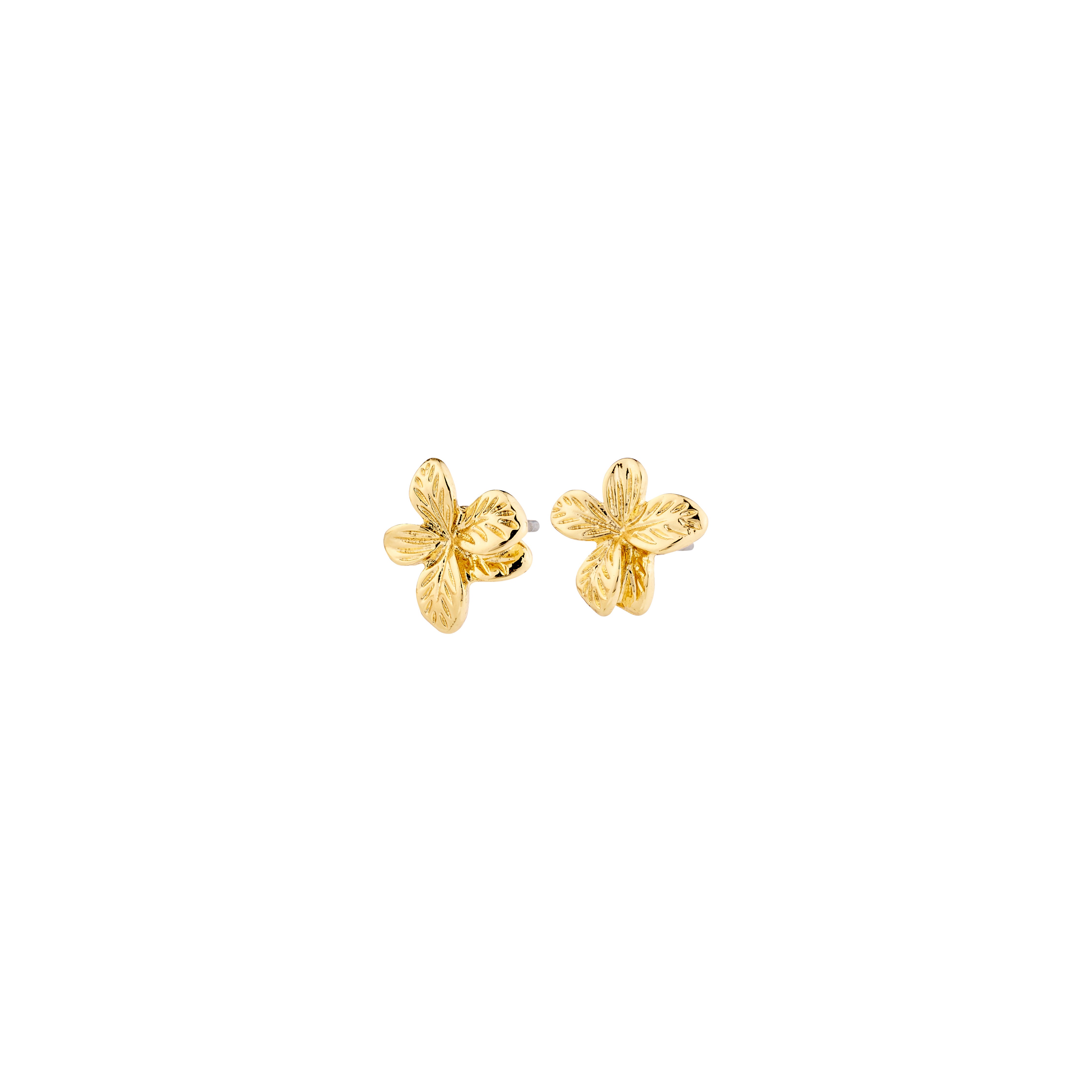 CHARMAINE gold-plated earrings featuring summery floral motifs, crafted from 90% recycled materials, embody a nature-inspired, poetic design for an individualized, eco-friendly style.