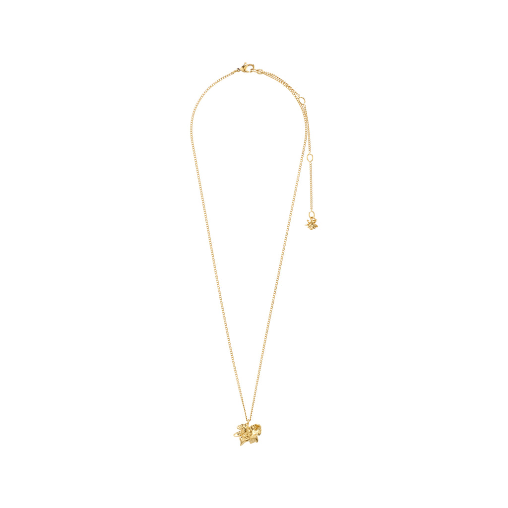 Gold-plated TIMBER necklace by Pilgrim featuring a fine chain with a small organic flower pendant and adjustable extension, perfect for minimalist and layering styles.