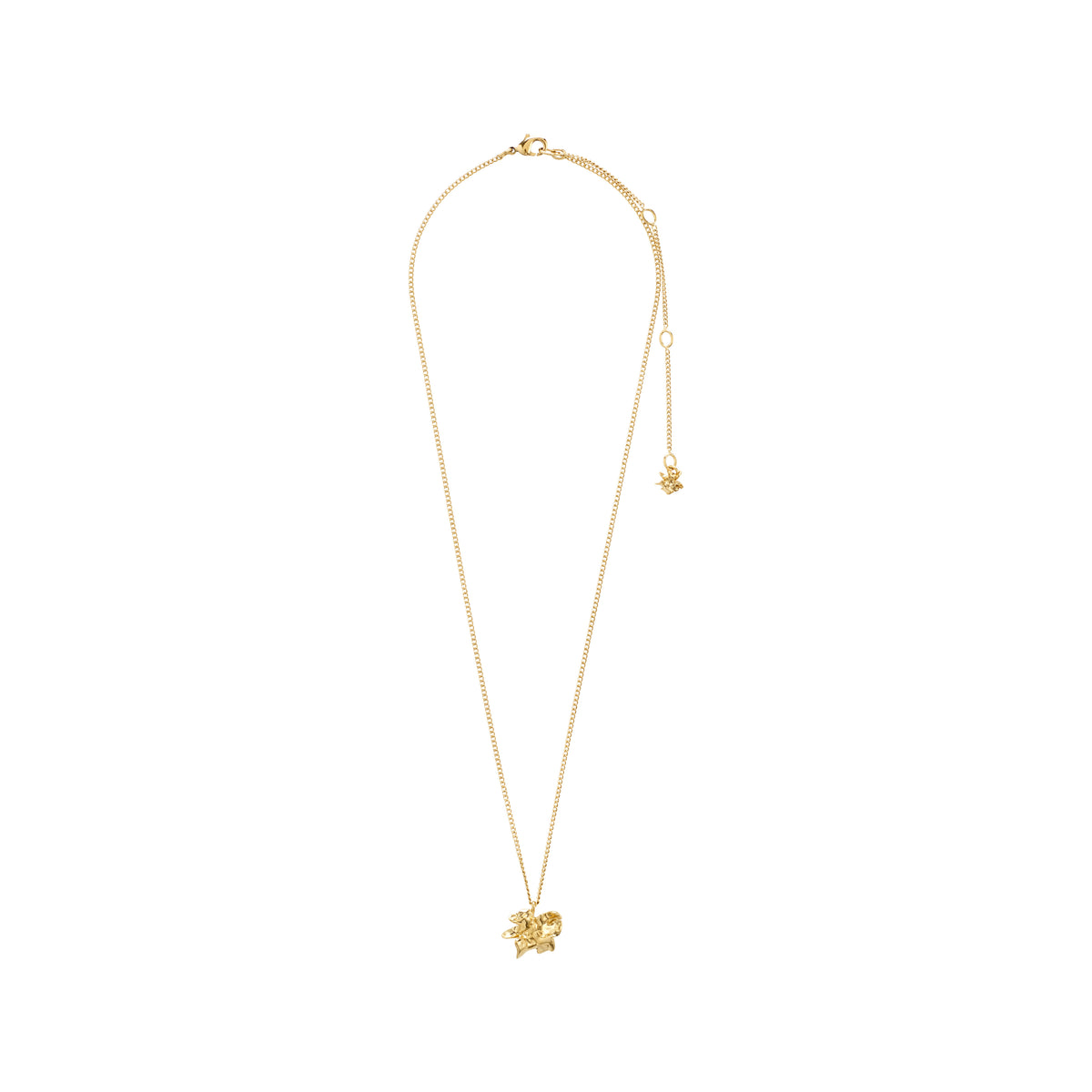 Gold-plated TIMBER necklace by Pilgrim featuring a fine chain with a small organic flower pendant and adjustable extension, perfect for minimalist and layering styles.