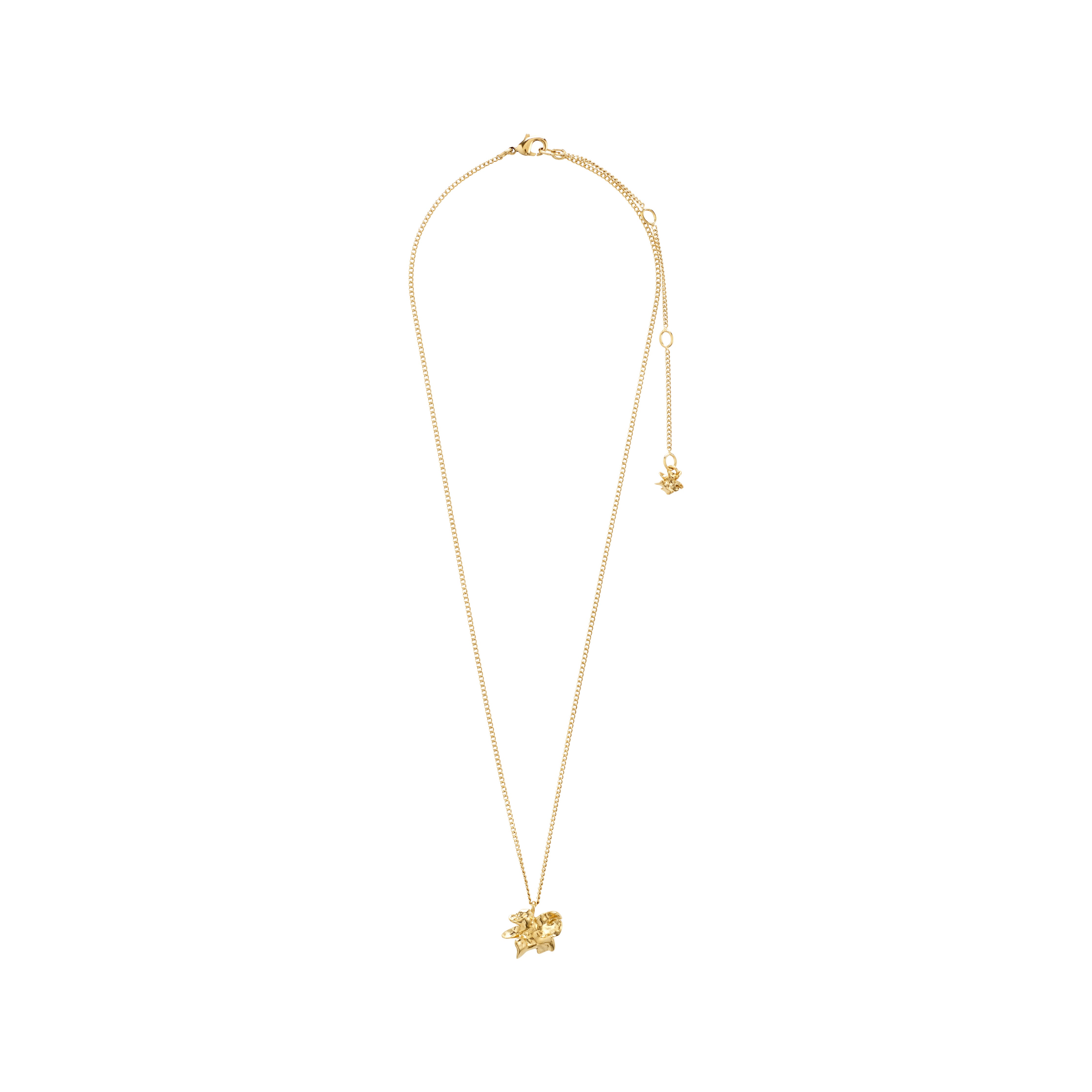 Gold-plated TIMBER necklace by Pilgrim featuring a fine chain with a small organic flower pendant and adjustable extension, perfect for minimalist and layering styles.