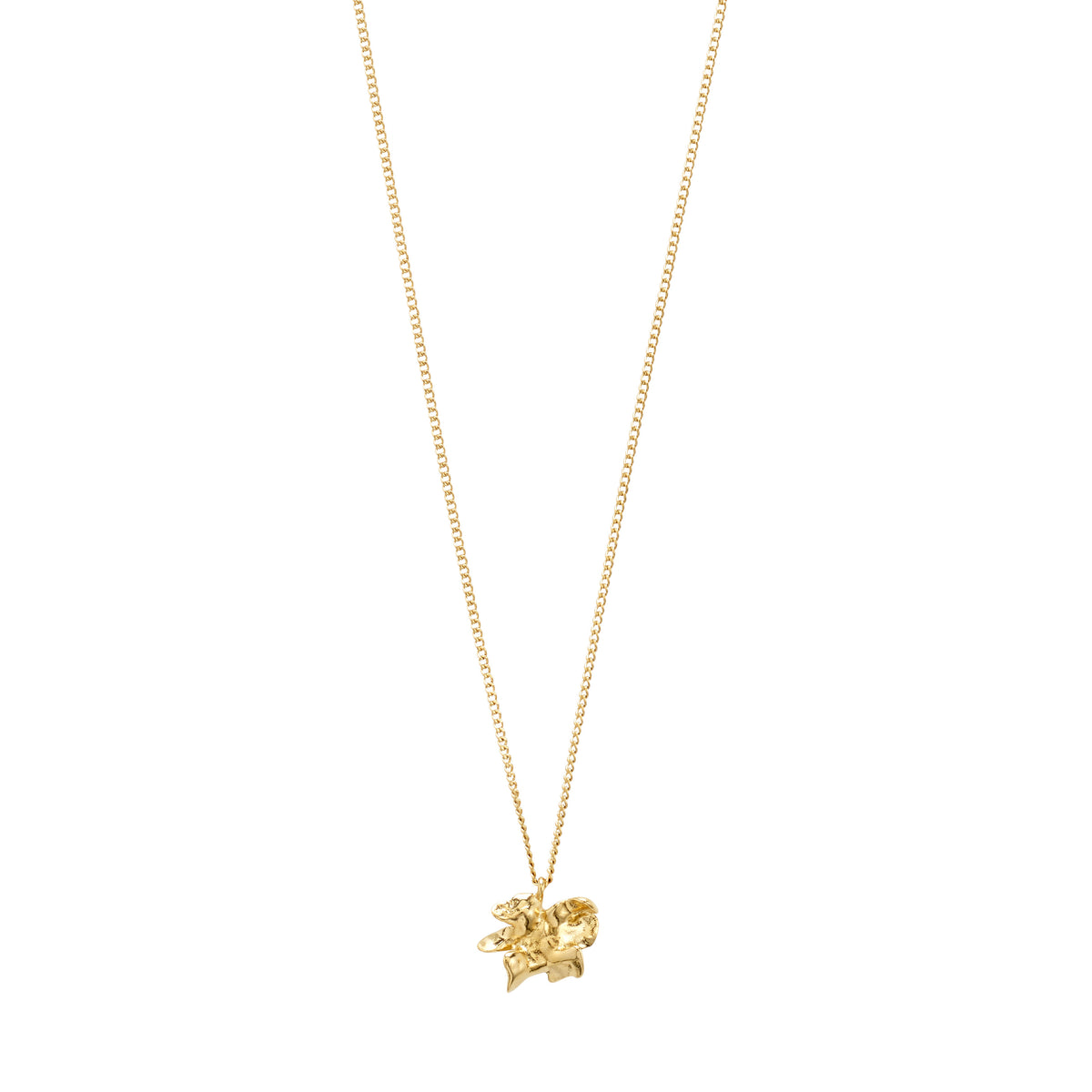Gold-plated TIMBER necklace by Pilgrim, featuring a fine chain with an abstract organic flower pendant, measuring 40 cm with a 9 cm extension.