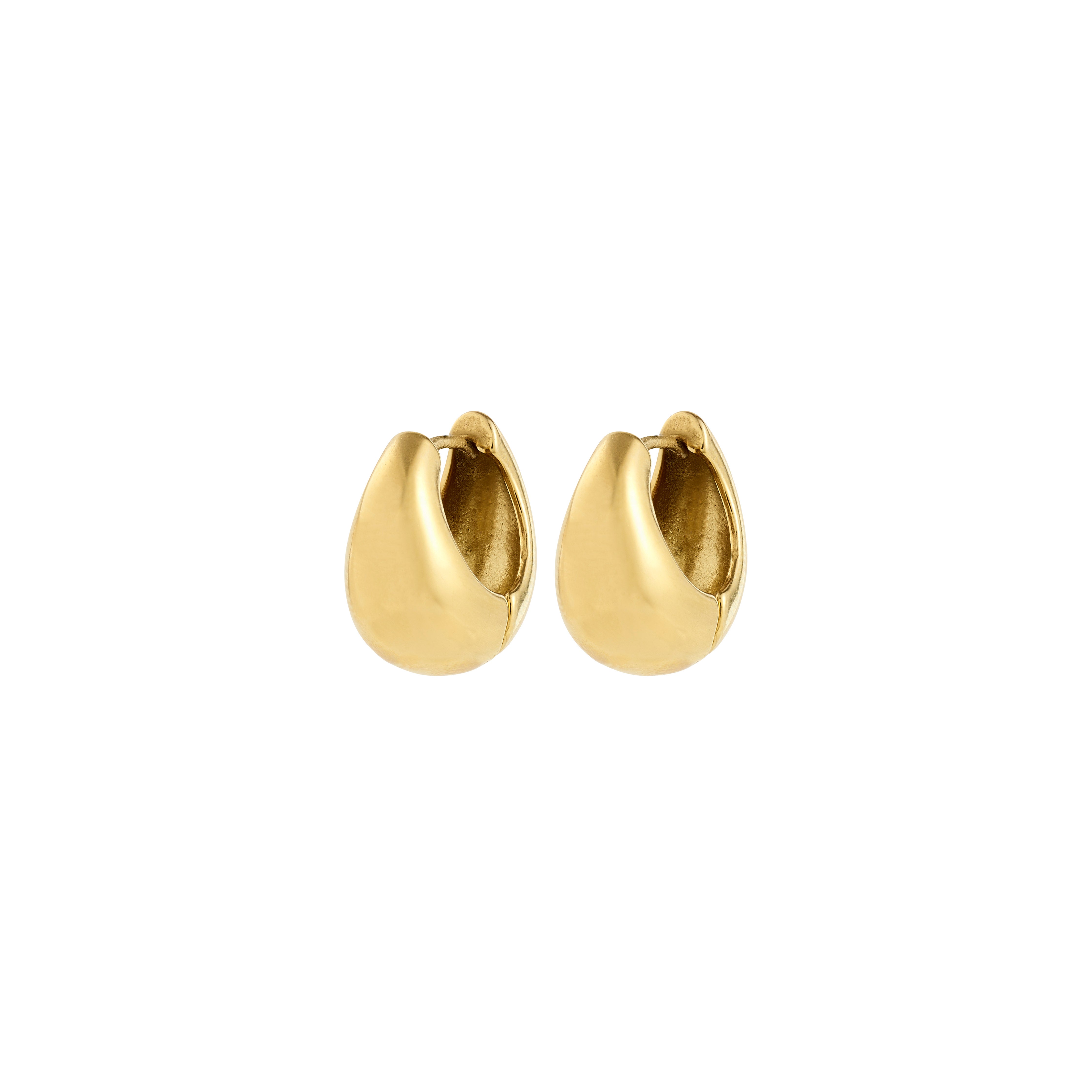 BRAXTYN gold-plated chunky hoop earrings with a shiny bubble dome silhouette, offering a retro twist and crafted from 99% recycled materials for an eco-friendly style.