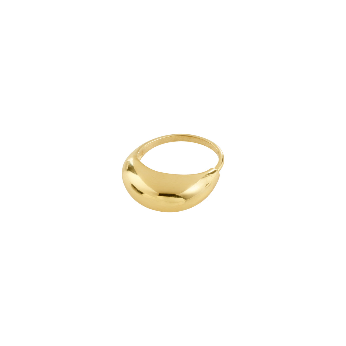 BRAXTYN ring gold-plated with a minimalist dome design, showcasing a sleek, chunky silhouette on a slender band, capturing Pilgrim's Scandi-inspired aesthetic.