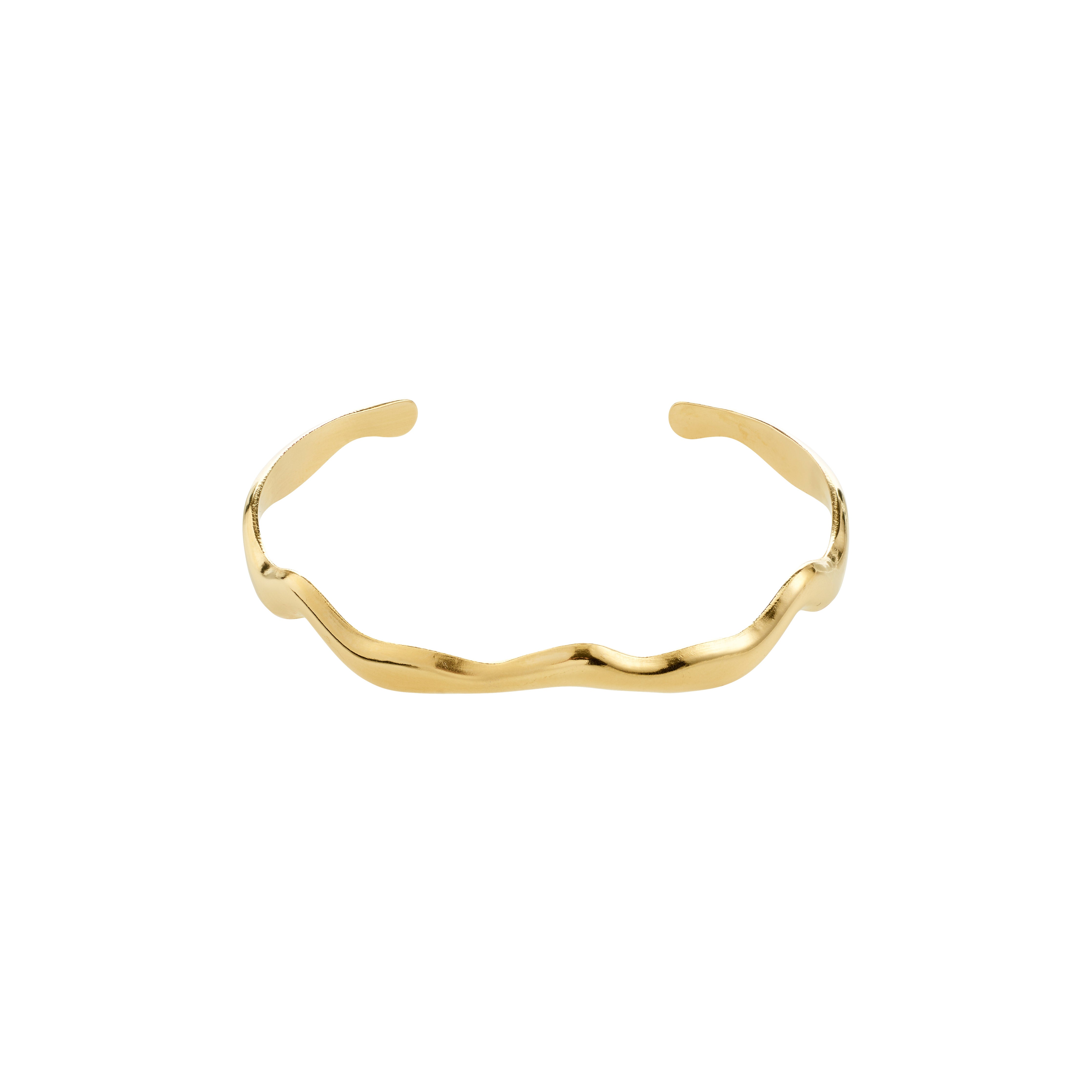 AIKO bracelet gold-plated with a wavy, open-ended design, crafted from recycled material for a minimalist or stacked look, 17 cm inner circumference.