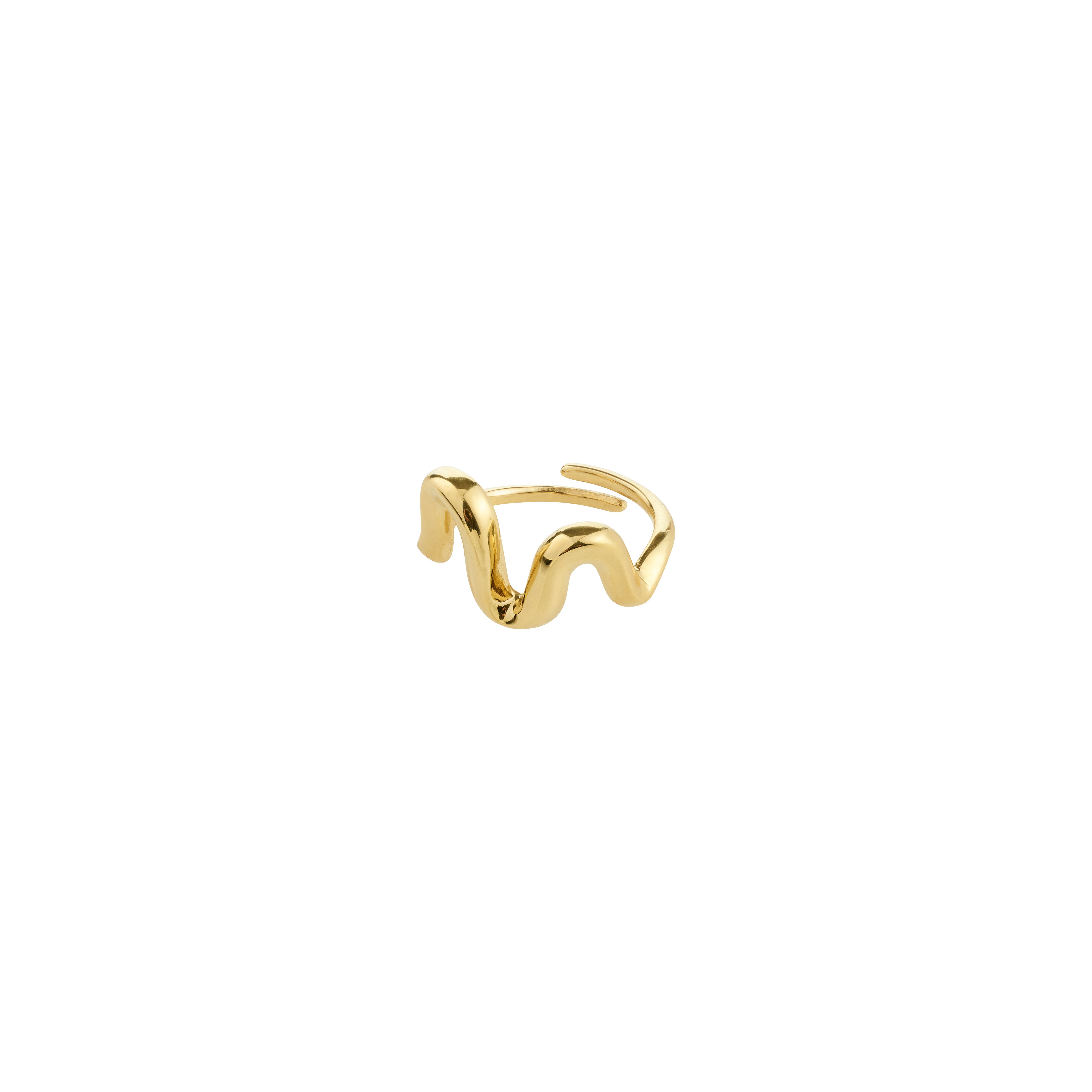 AIKO ring gold-plated by Pilgrim: an adjustable, wavy design ring, perfect for minimalist or stacked styling, crafted from 99% recycled material for conscious fashion.