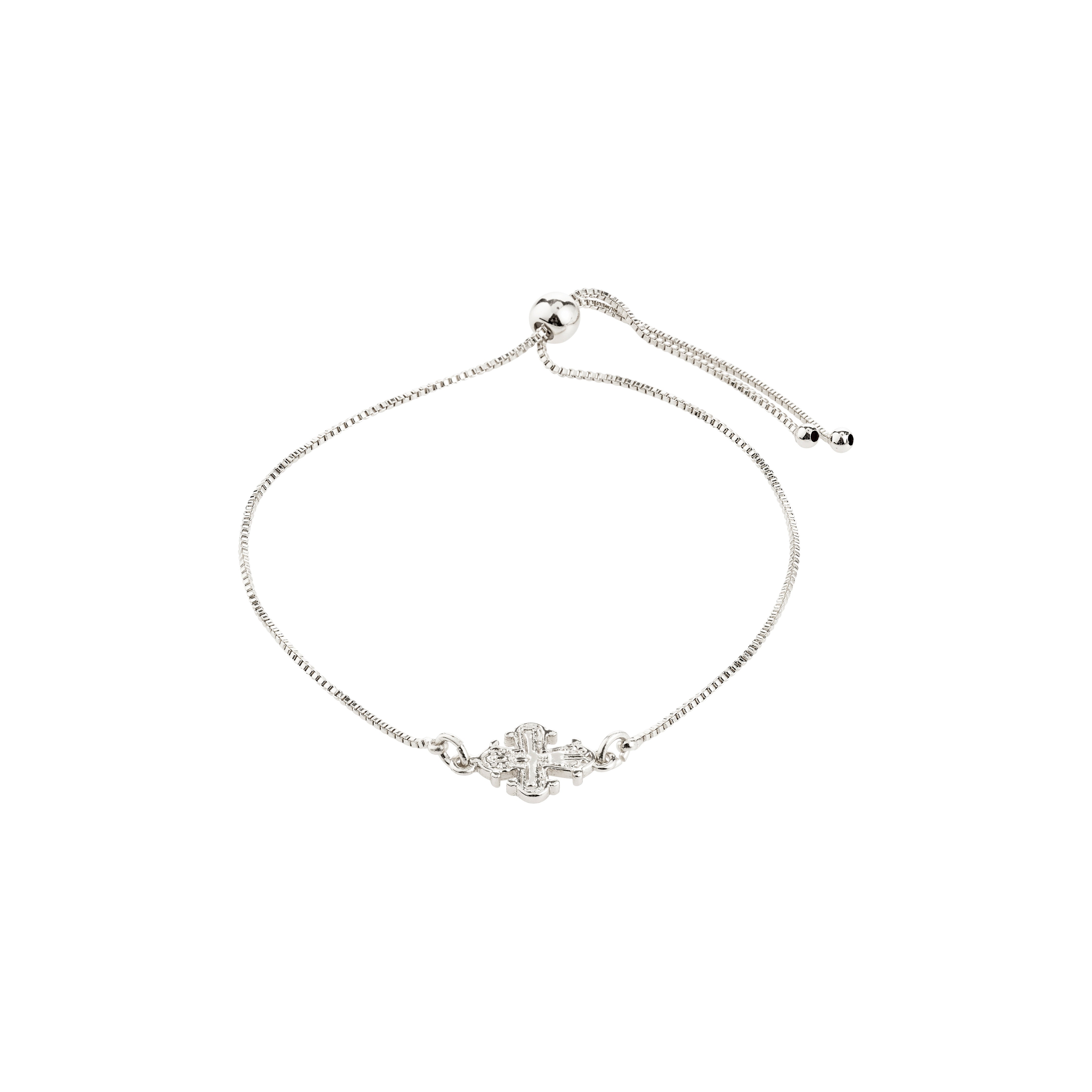 DAGMAR bracelet silver-plated features a detailed silver cross pendant on an adjustable chain, blending historical charm with modern elegance, ideal for any occasion.