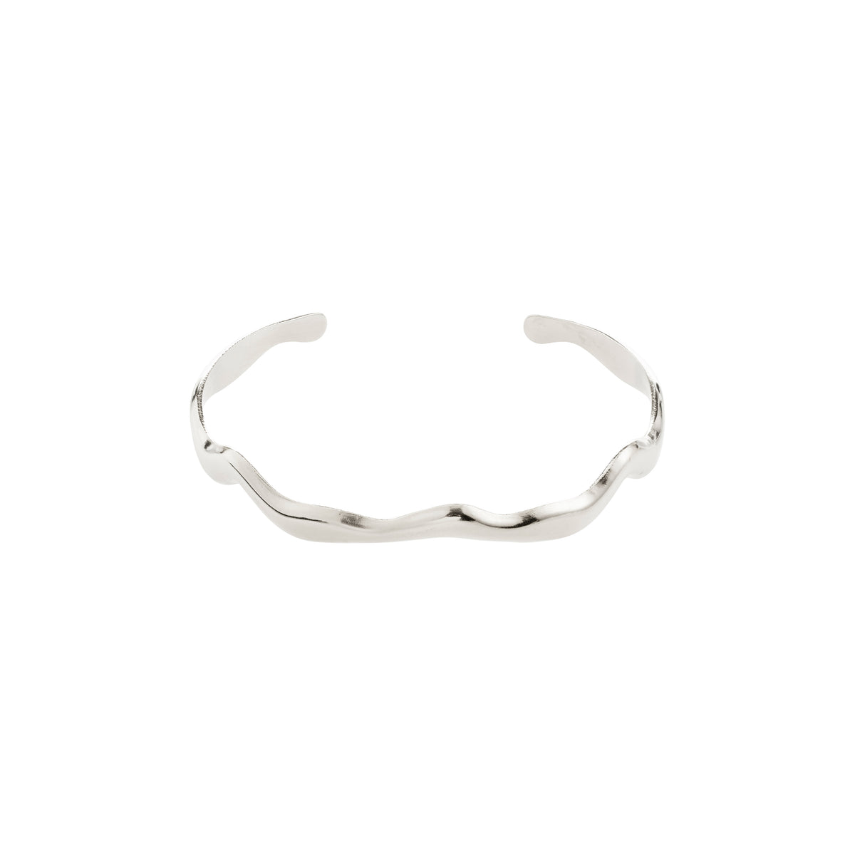 Silver-plated AIKO bracelet with a wavy, open-ended design, crafted from recycled materials, perfect for minimalist or stacked styles. Inner circumference of 17 cm.