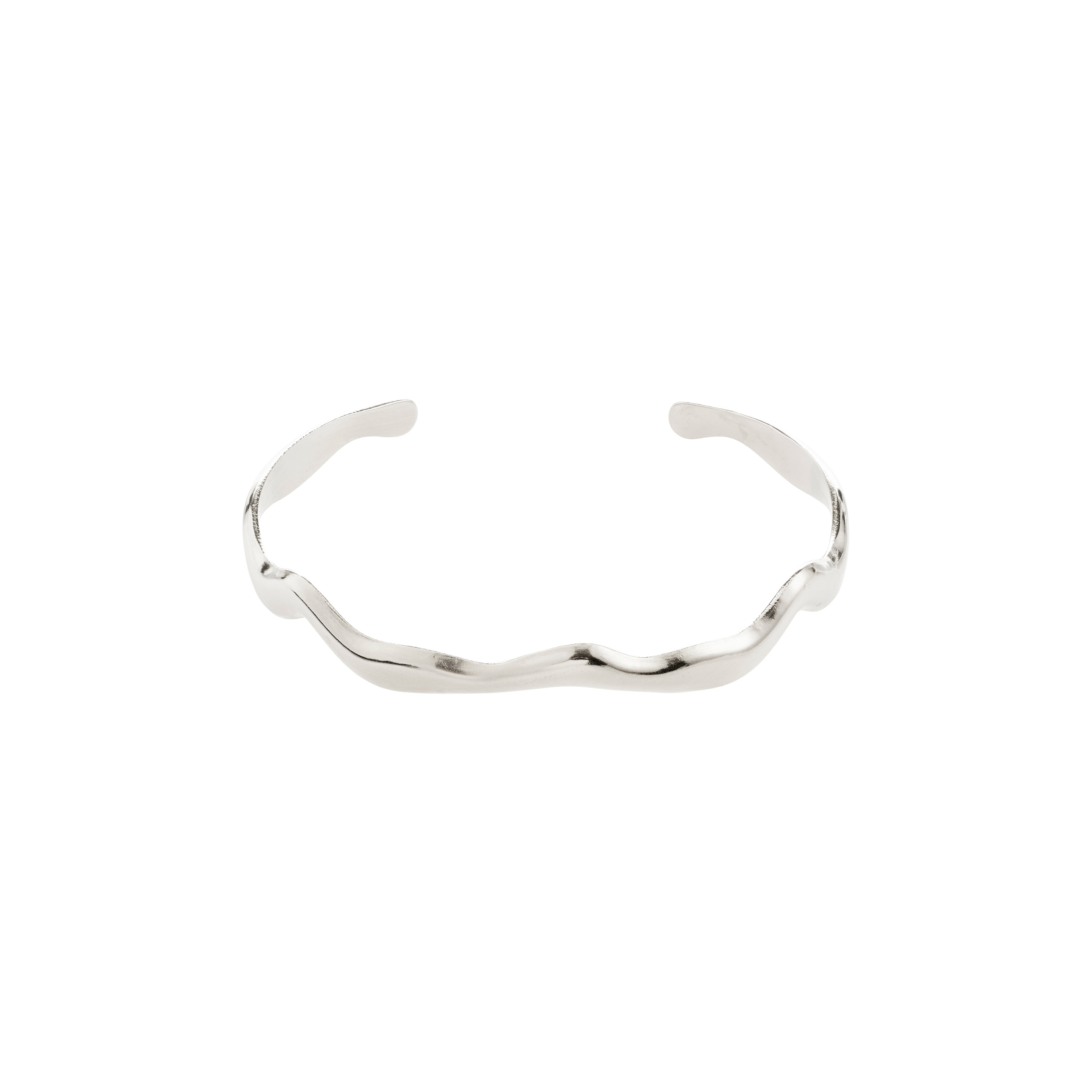 Silver-plated AIKO bracelet with a wavy, open-ended design, crafted from recycled materials, perfect for minimalist or stacked styles. Inner circumference of 17 cm.