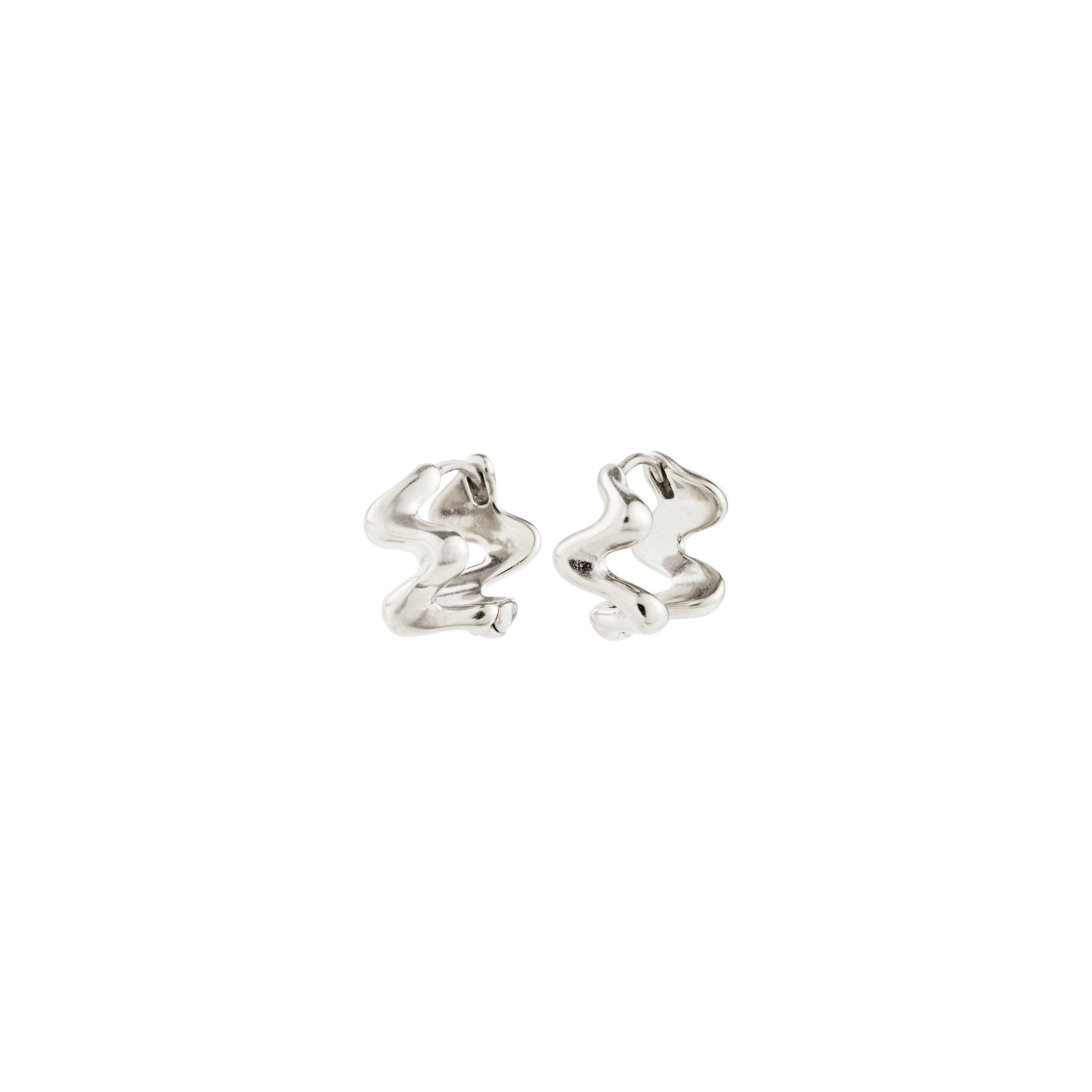 AIKO earrings silver-plated: Sculptural, organic squiggle-shaped ear cuffs with polished finish, offering a modern take on classic hoops, perfect for versatile, stylish looks.