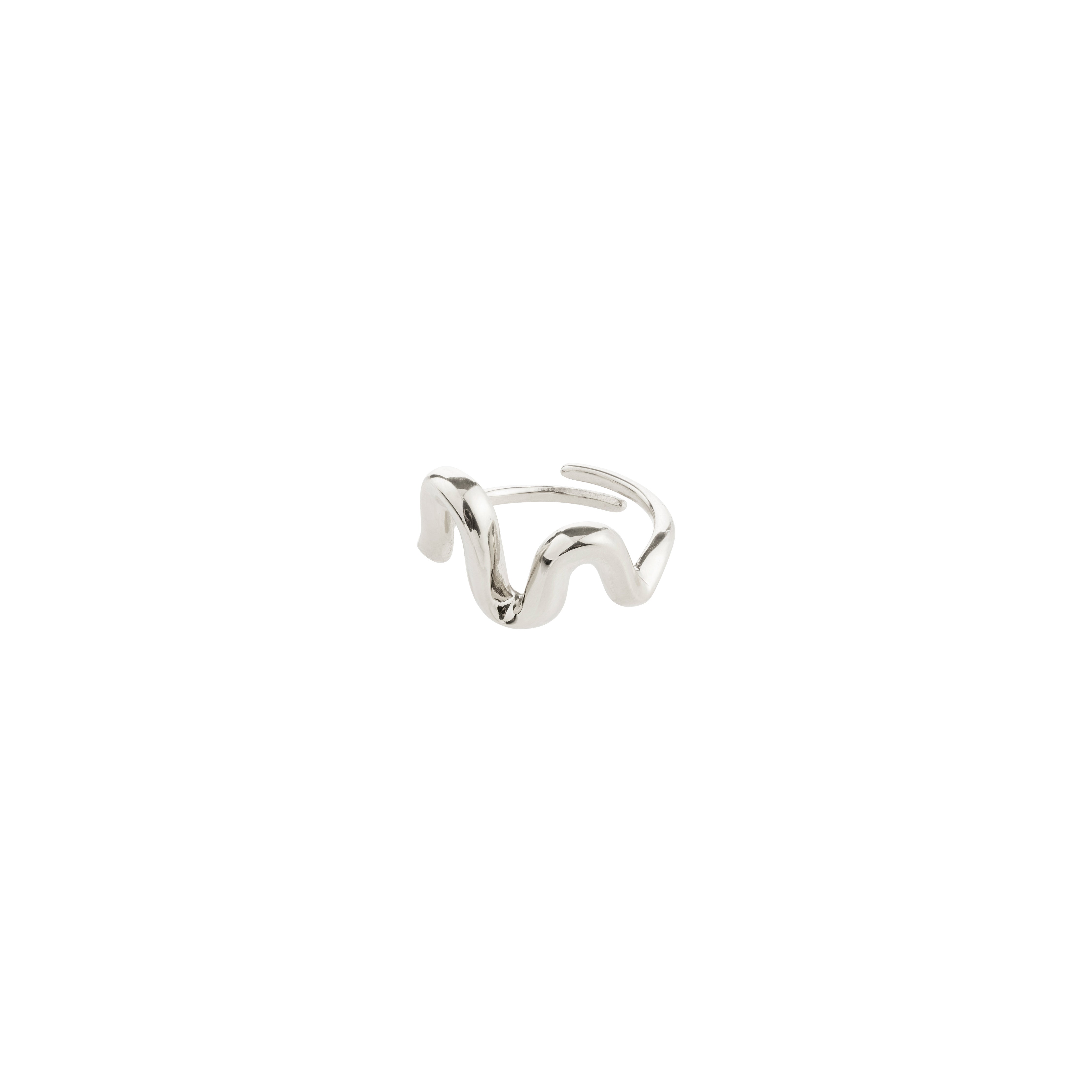 AIKO ring silver-plated, featuring a minimalist open-band with a sculptural, wavy design, adjustable for a comfortable fit, perfect for a stylish, modern look.