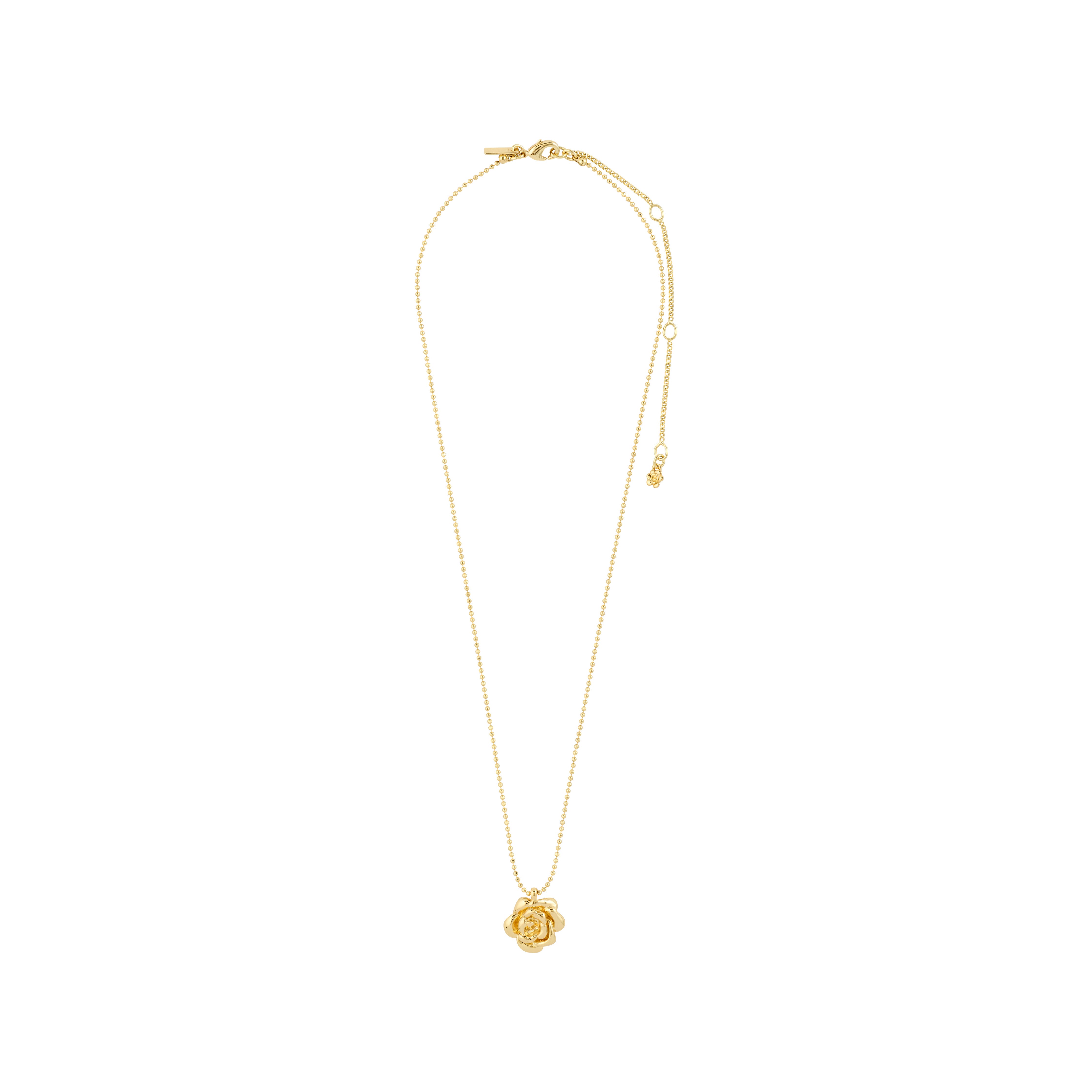 JOYCE necklace gold-plated with delicate ball chain and rose pendant, featuring an adjustable lobster clasp, embodying Pilgrim's romantic summer style.