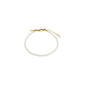 JANNI bracelet gold-plated with round white pearls and adjustable gold chain, featuring a lobster clasp and single pearl drop, perfect for stacking.