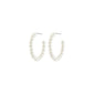 JANNI pearl hoops with mother-of-pearl beads on hoops; medium-sized, stylishly balancing classic and modern, made from 99% recycled materials for effortless elegance.