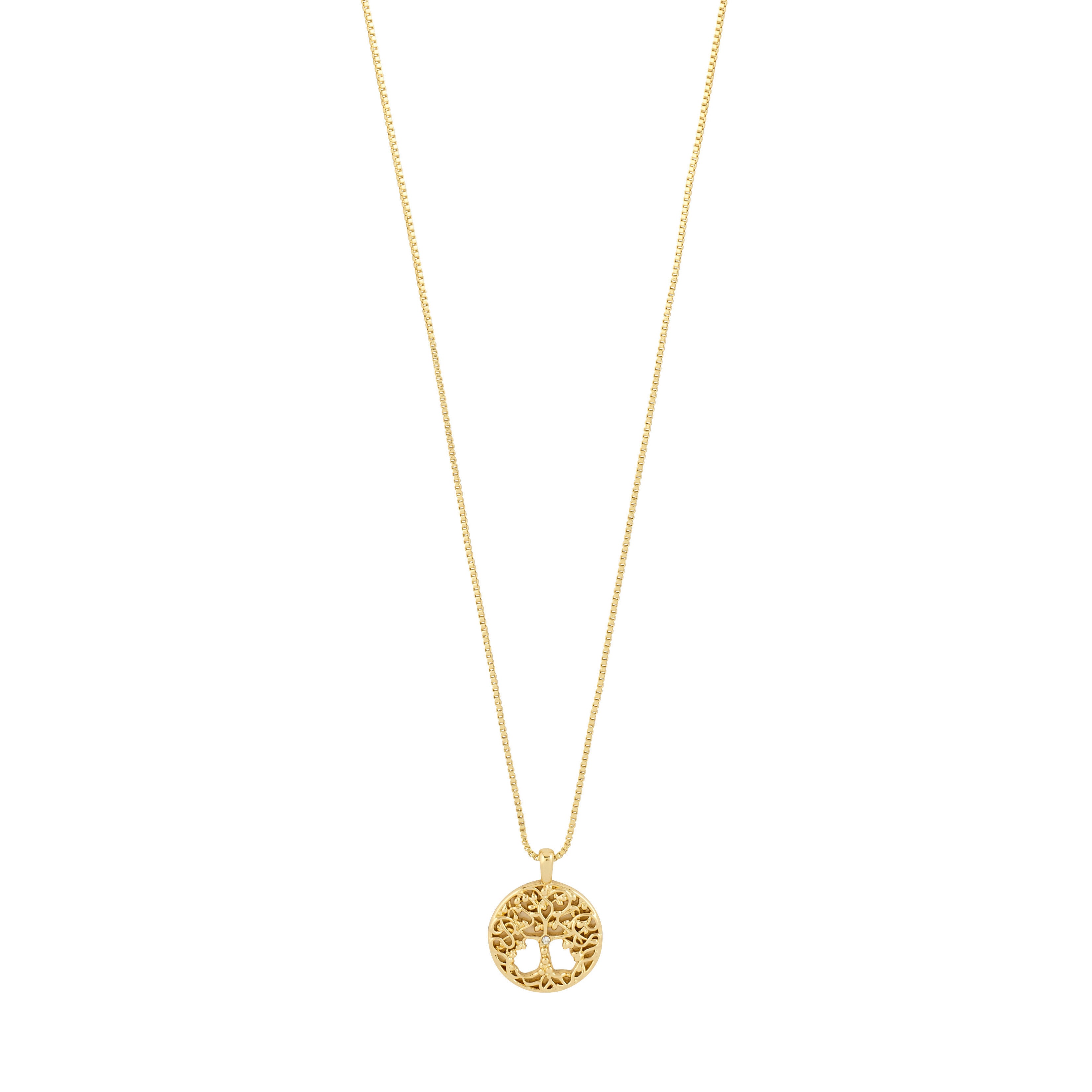 JUANNA necklace gold plated features a filigree Tree of Life pendant on a fine chain, embodying timeless elegance and connection, crafted from recycled materials by Pilgrim.