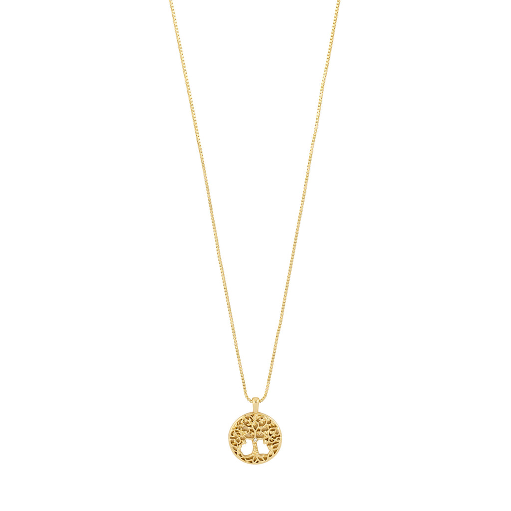 JUANNA necklace gold plated features a filigree Tree of Life pendant on a fine chain, embodying timeless elegance and connection, crafted from recycled materials by Pilgrim.