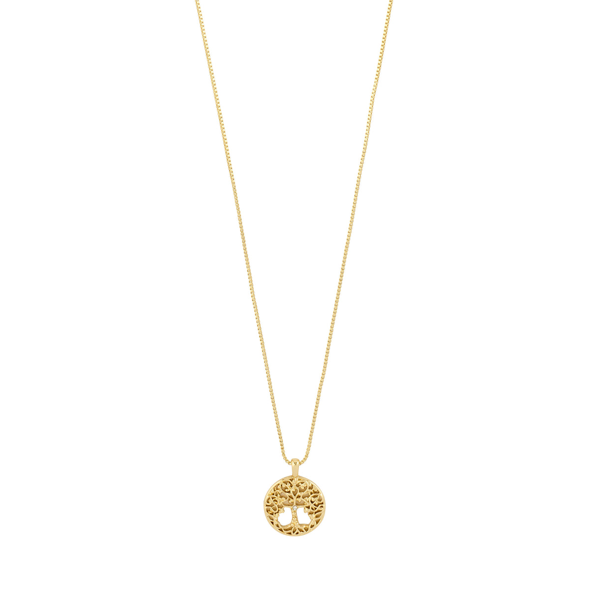 JUANNA necklace gold plated features a filigree Tree of Life pendant on a fine chain, embodying timeless elegance and connection, crafted from recycled materials by Pilgrim.