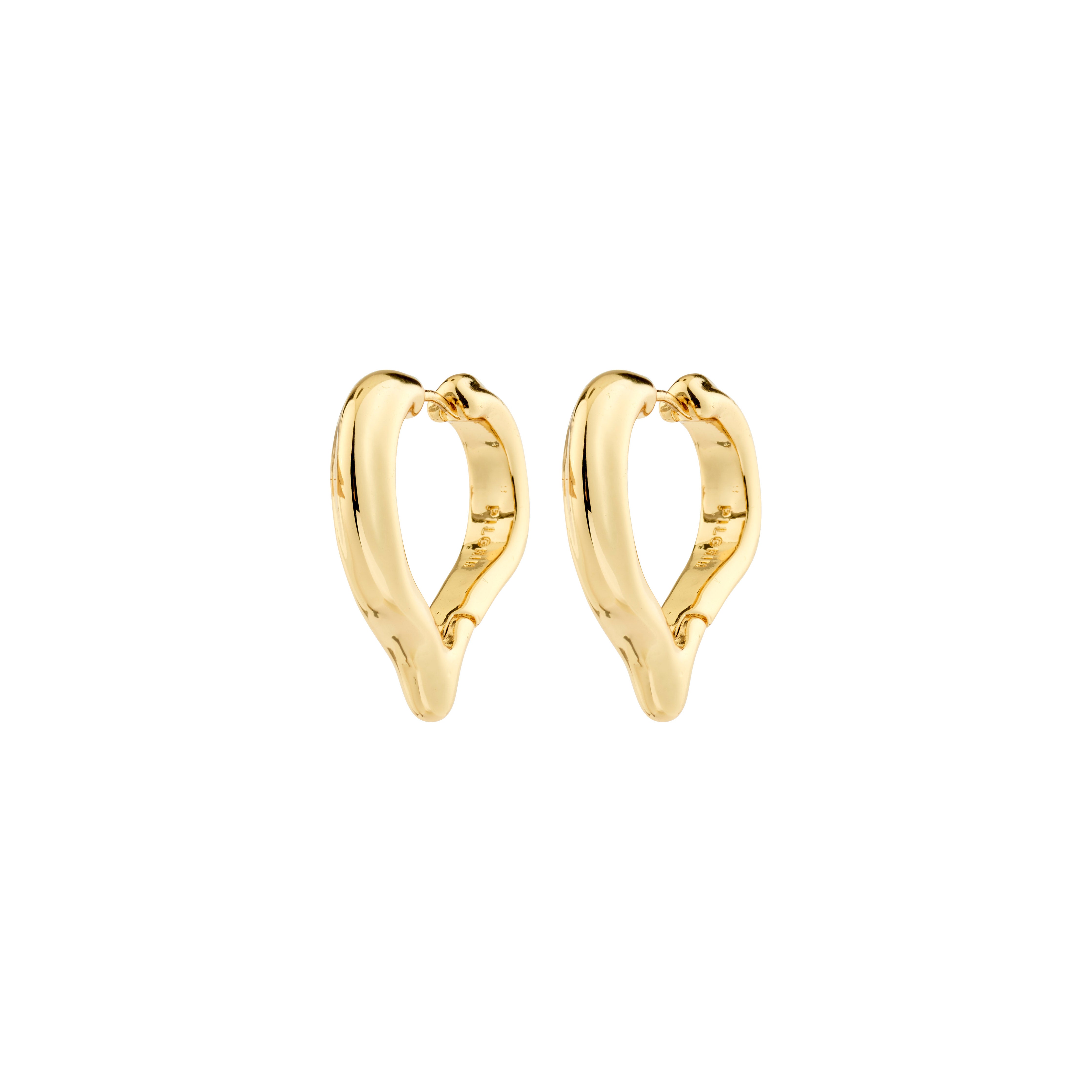 IRIS earrings gold-plated: Stylized gold-tone heart-shaped hoop earrings with click locks, combining romantic charm and eco-friendly design, ideal for versatile everyday and festive wear.
