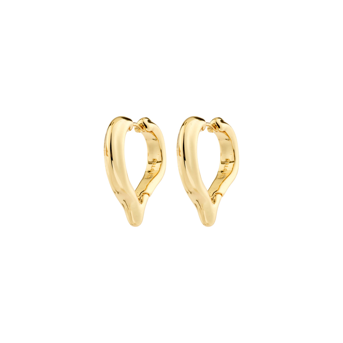 IRIS earrings gold-plated: Stylized gold-tone heart-shaped hoop earrings with click locks, combining romantic charm and eco-friendly design, ideal for versatile everyday and festive wear.