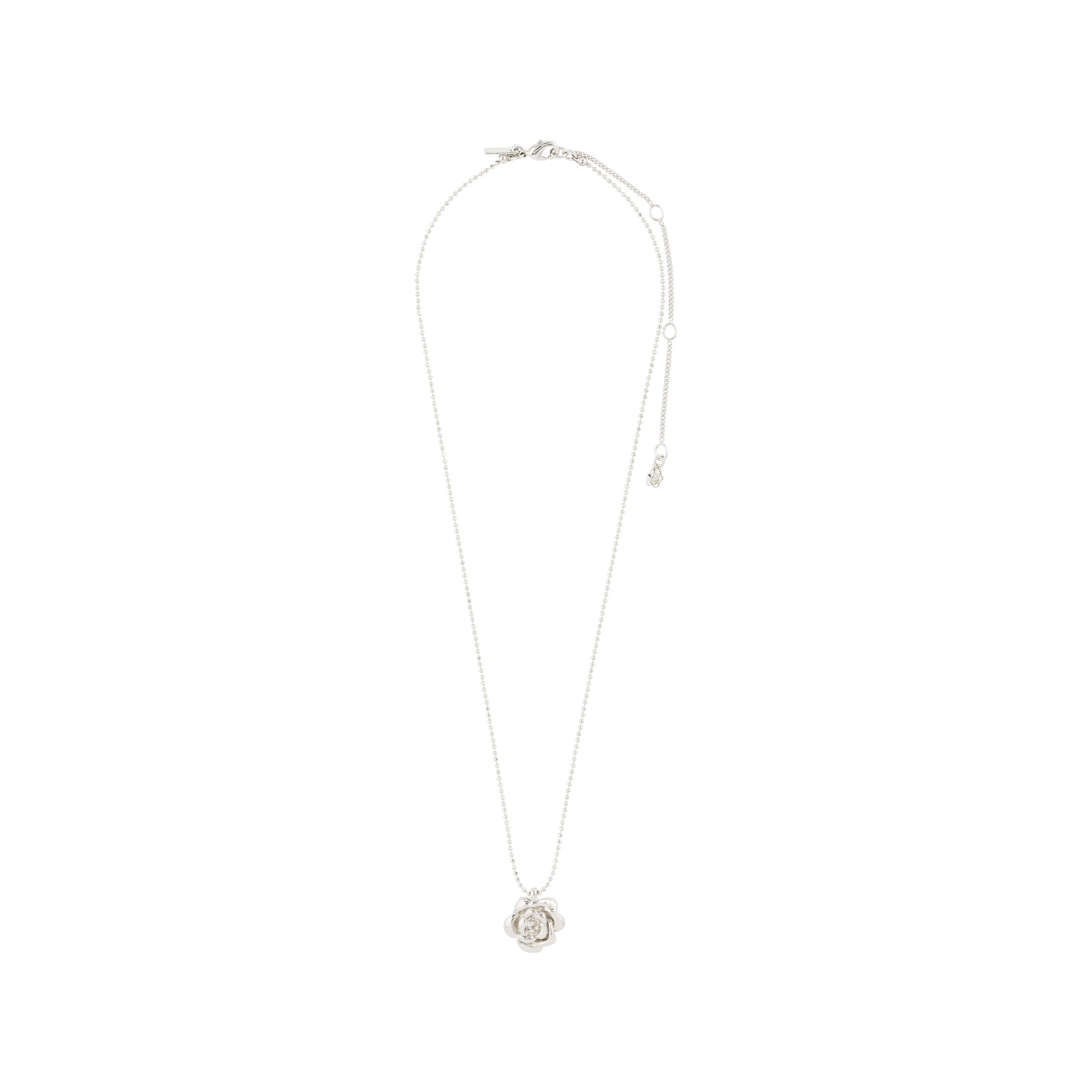 JOYCE necklace silver-plated by Pilgrim features a fine chain with a rose-shaped pendant, offering a romantic, summer-inspired vibe.