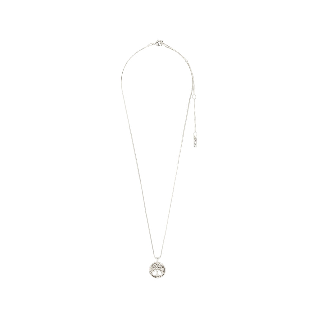 JUANNA necklace silver-plated with a delicate chain and openwork “tree of life” pendant, symbolizing strength and connection, featuring an adjustable extension clasp.