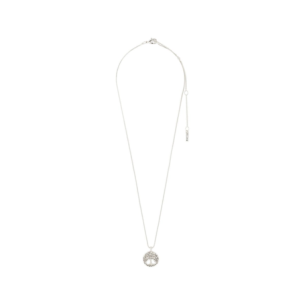 JUANNA necklace silver-plated with a delicate chain and openwork “tree of life” pendant, symbolizing strength and connection, featuring an adjustable extension clasp.