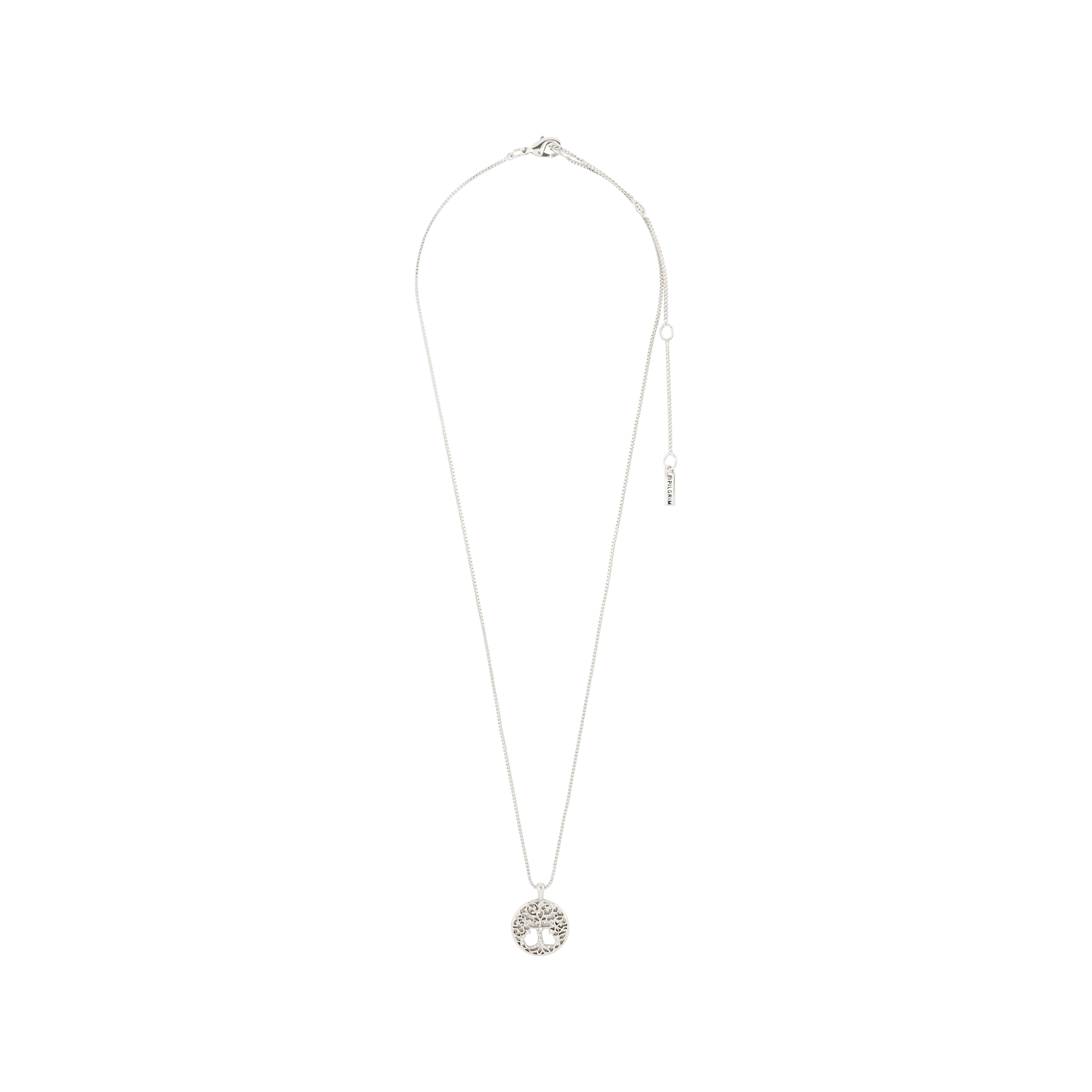 JUANNA necklace silver-plated with a delicate chain and openwork “tree of life” pendant, symbolizing strength and connection, featuring an adjustable extension clasp.
