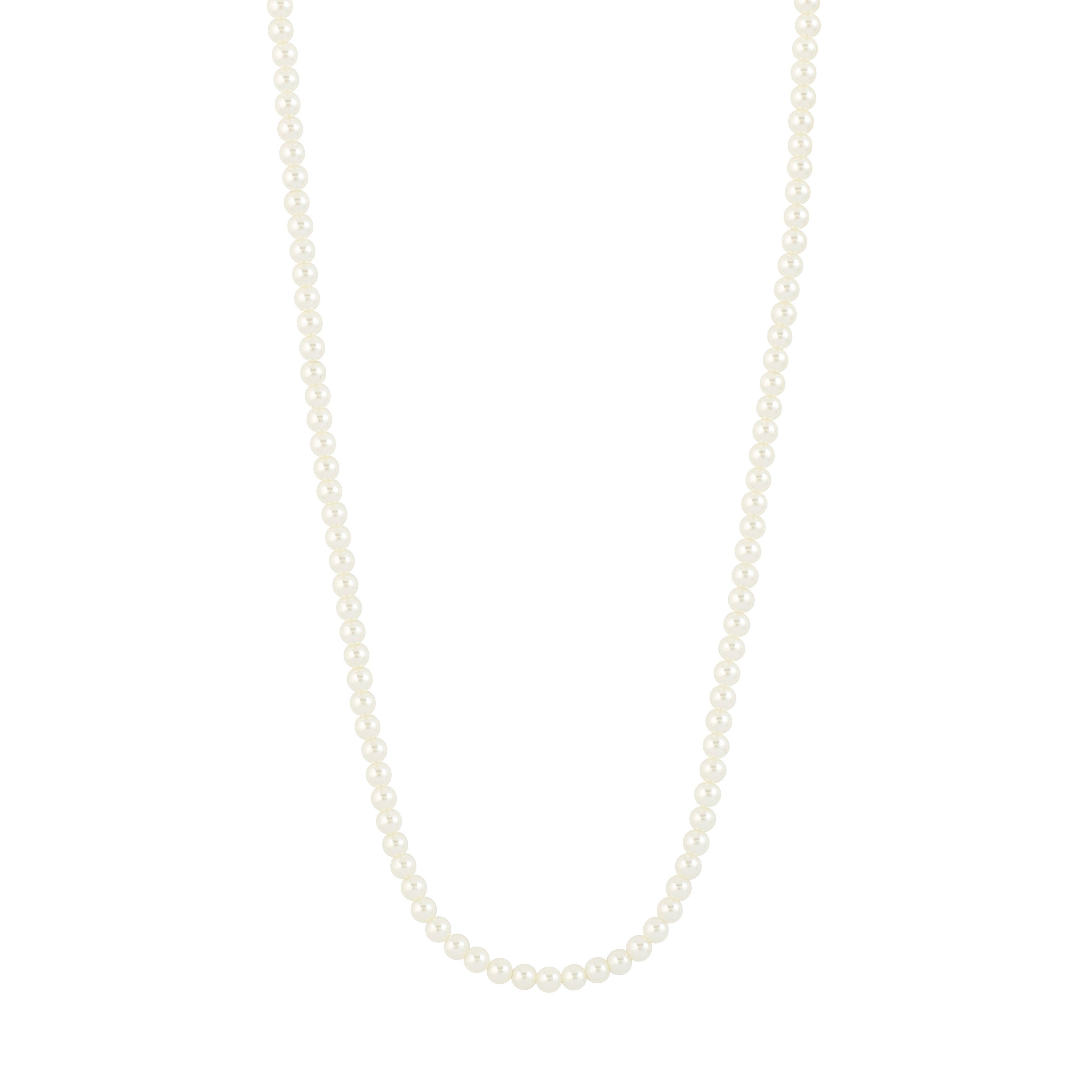 JANNI necklace silver-plated: a single long strand of mother-of-pearl colored glass beads with adjustable extension chain, perfect for layering.