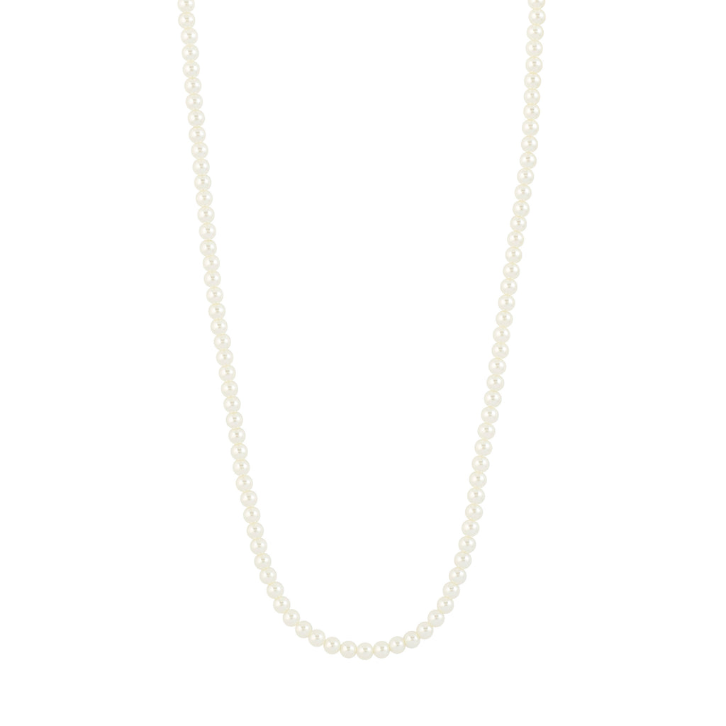 JANNI necklace silver-plated: a single long strand of mother-of-pearl colored glass beads with adjustable extension chain, perfect for layering.