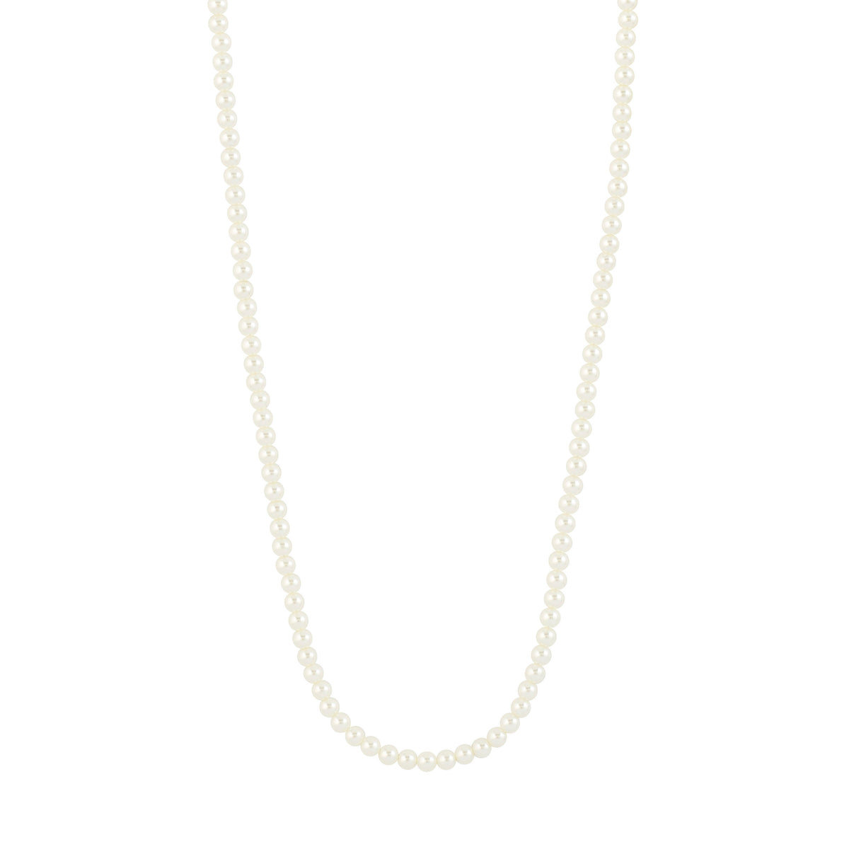 JANNI necklace silver-plated: a single long strand of mother-of-pearl colored glass beads with adjustable extension chain, perfect for layering.