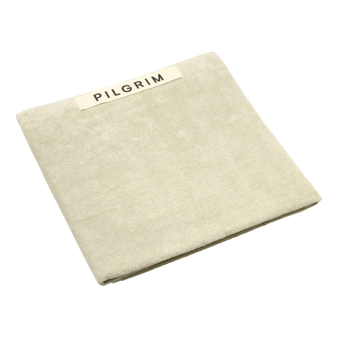 Beach Towel, 100 x 150 cm, beige with Pilgrim logo, crafted from soft organic cotton, ideal for poolside lounging or beach days.