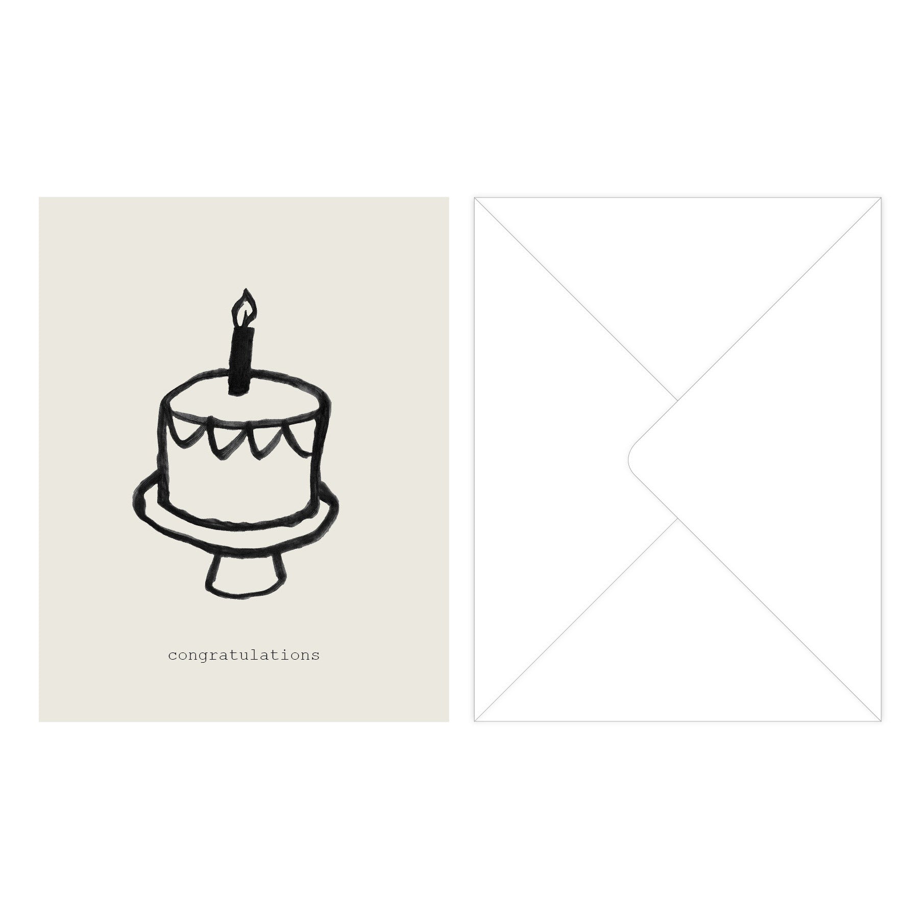 Greeting card Congratulations with an envelope, featuring a sketched cake with a candle, perfect for adding a personal touch to your gift.