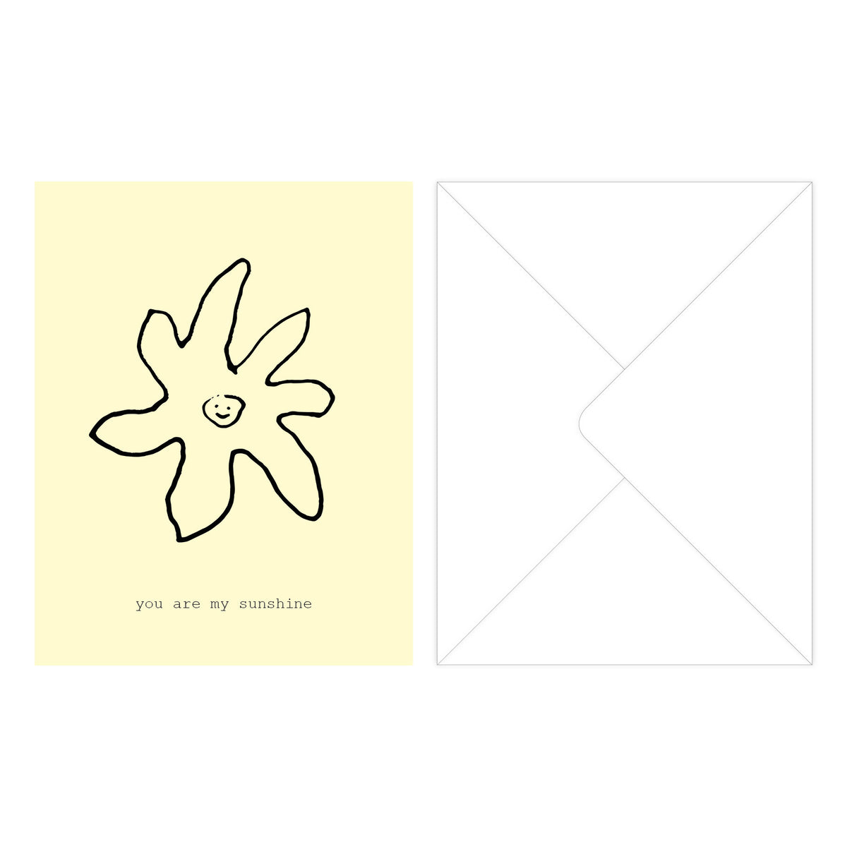 Greeting card titled You are my sunshine, featuring a drawn sun with a smiling face, accompanied by a white envelope. Perfect for enhancing gift-giving experiences.