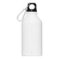 Pilgrim's 400 ml aluminium bottle, white with logo, features a minimalist design and carabiner for easy carrying, ideal for active lifestyles.