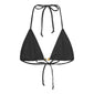 Pilgrim's black bikini in XS/S, featuring a triangle top with earthy beaded straps and high-cut bottoms, embodies effortless boho chic style for spontaneous summer adventures.